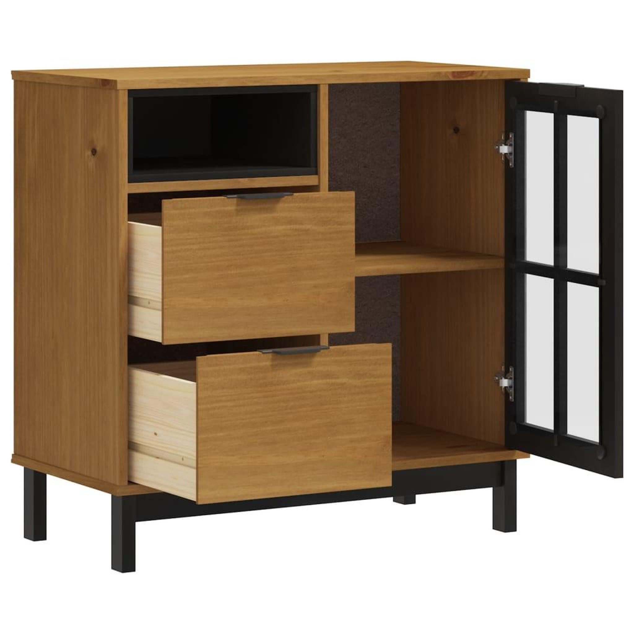 Voir la diapositive 4 : VIDAXL Buffet avec porte vitree flam 80x40x80 cm bois massif de pin
