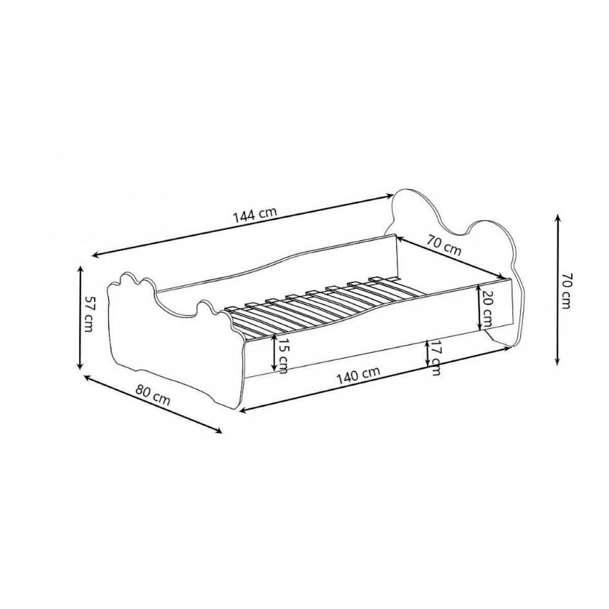 KOBI Lit simple enfant  PANDA 140 + tiroir de rangement avec matelas