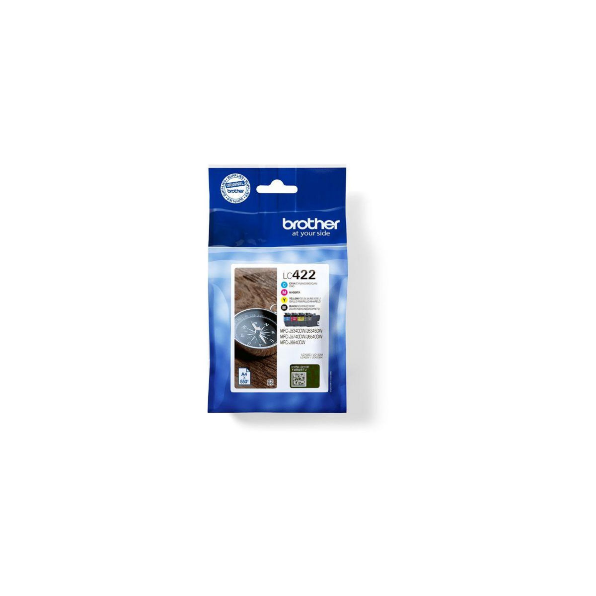 Brother Cartouche d'encre Pack Multipack 4 Originales LC422 (Noir + 3 Couleurs) - LC422VAL