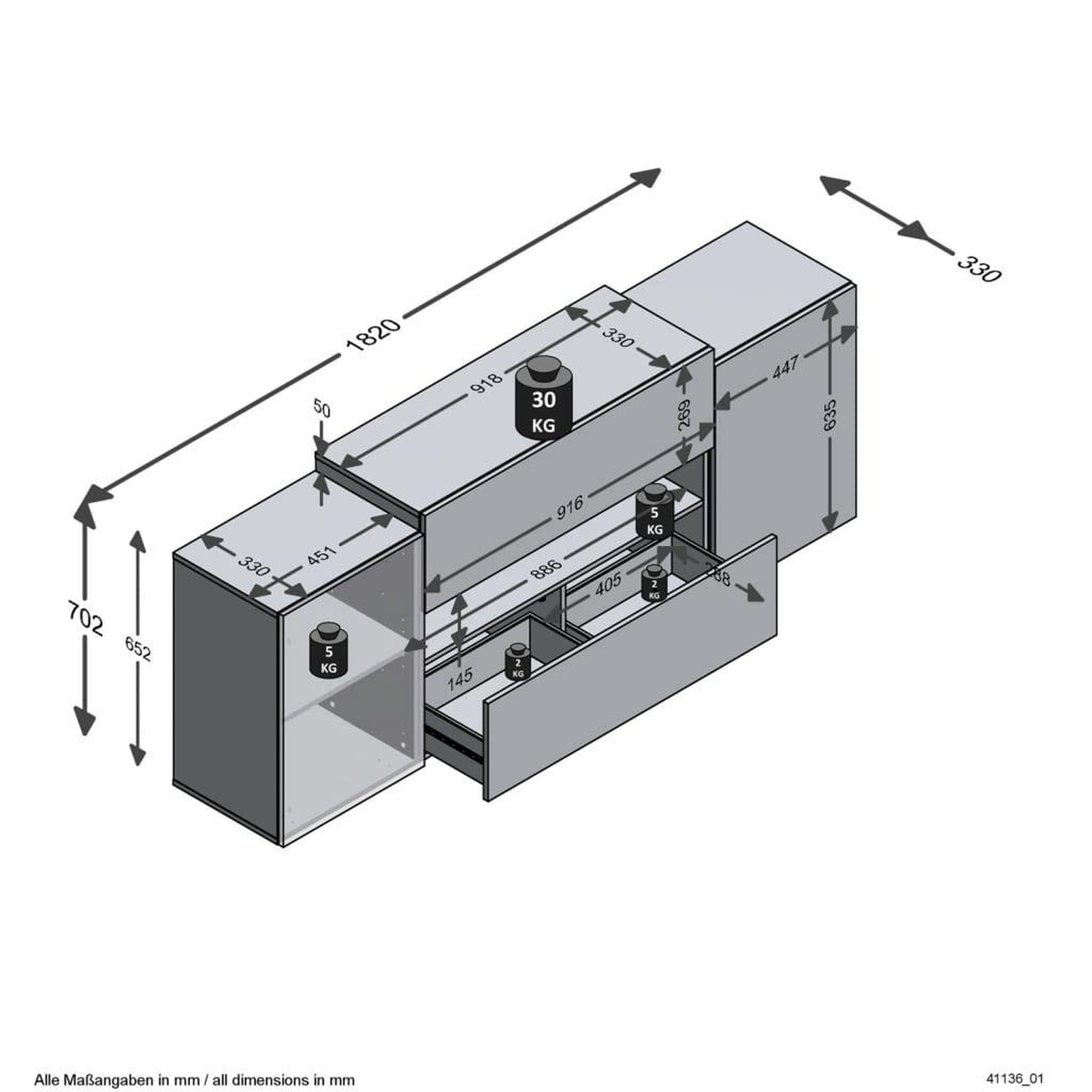 Voir la diapositive 5 : FMD FMD Meuble TV/Hi-Fi 182x33x70,2 cm Blanc et chene artisanal