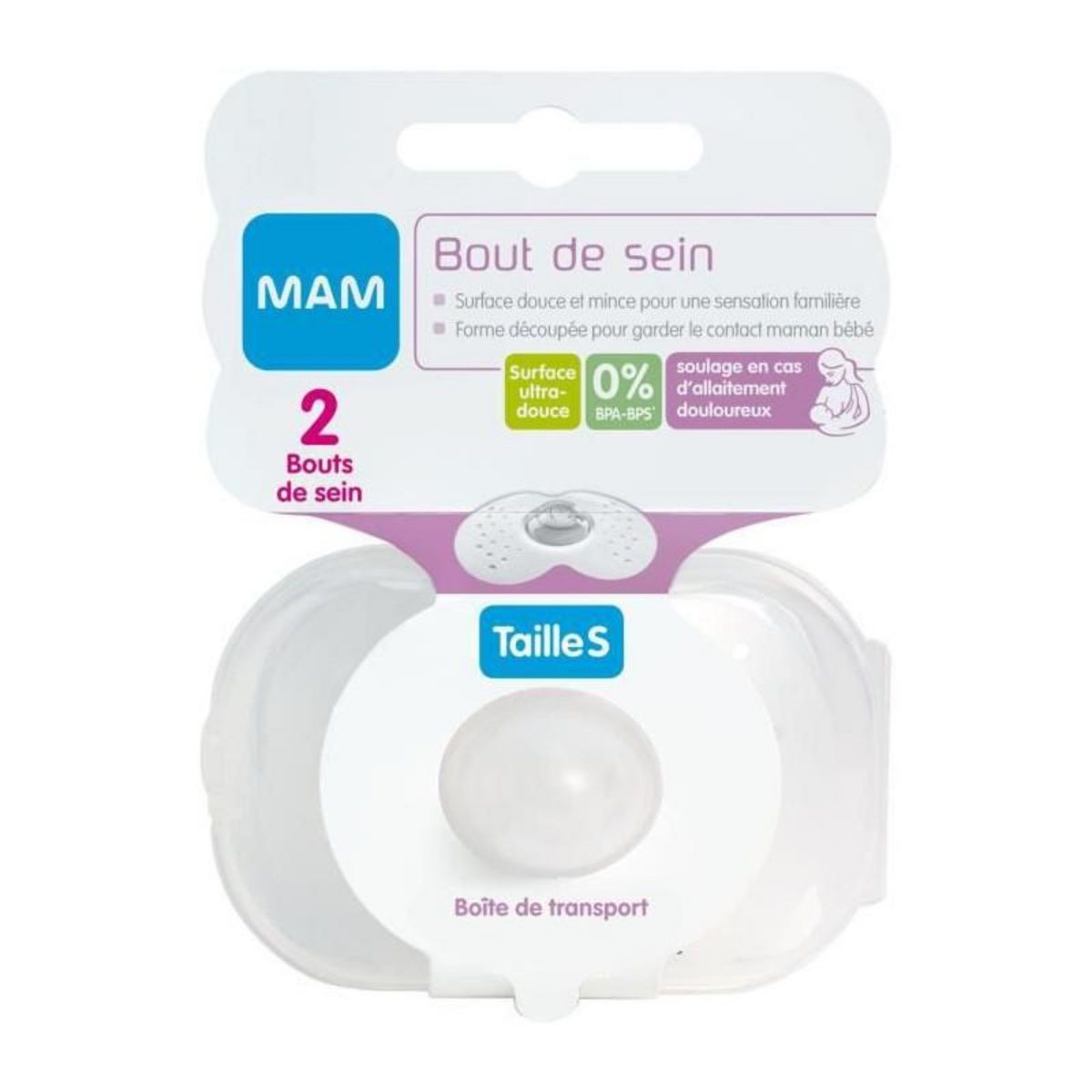 MAM MAM Bout de sein - Silicone -Taille S - Lot de 2 en boite de sterilisation - Transparent