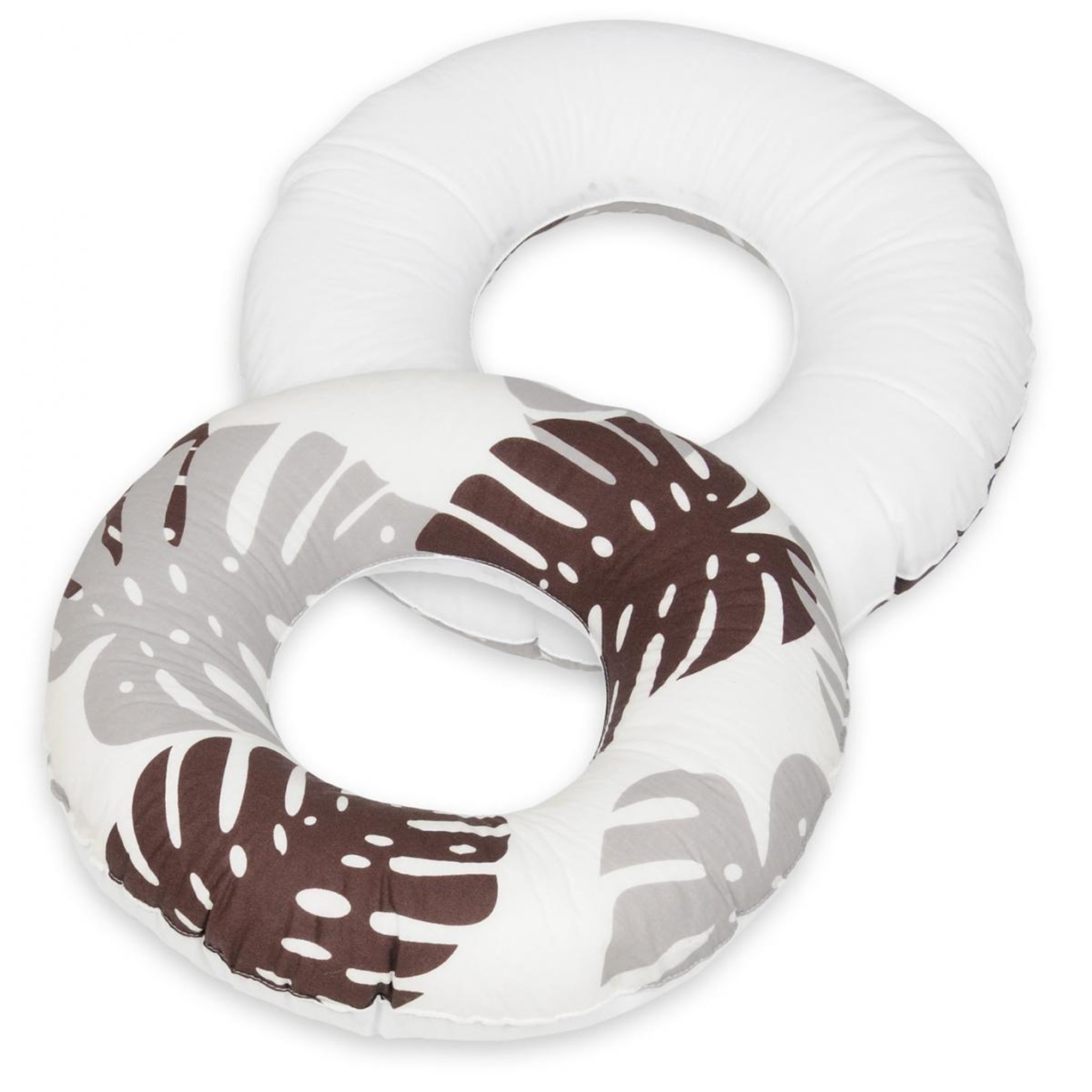 VELINDA Coussin rond post natal Feuilles grises et marrons – blanc