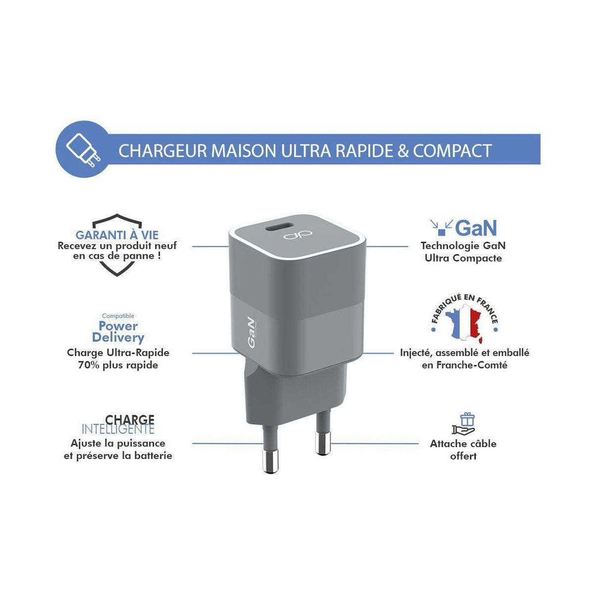 FORCE POWER Chargeur 30W USB-C Made in France Gris