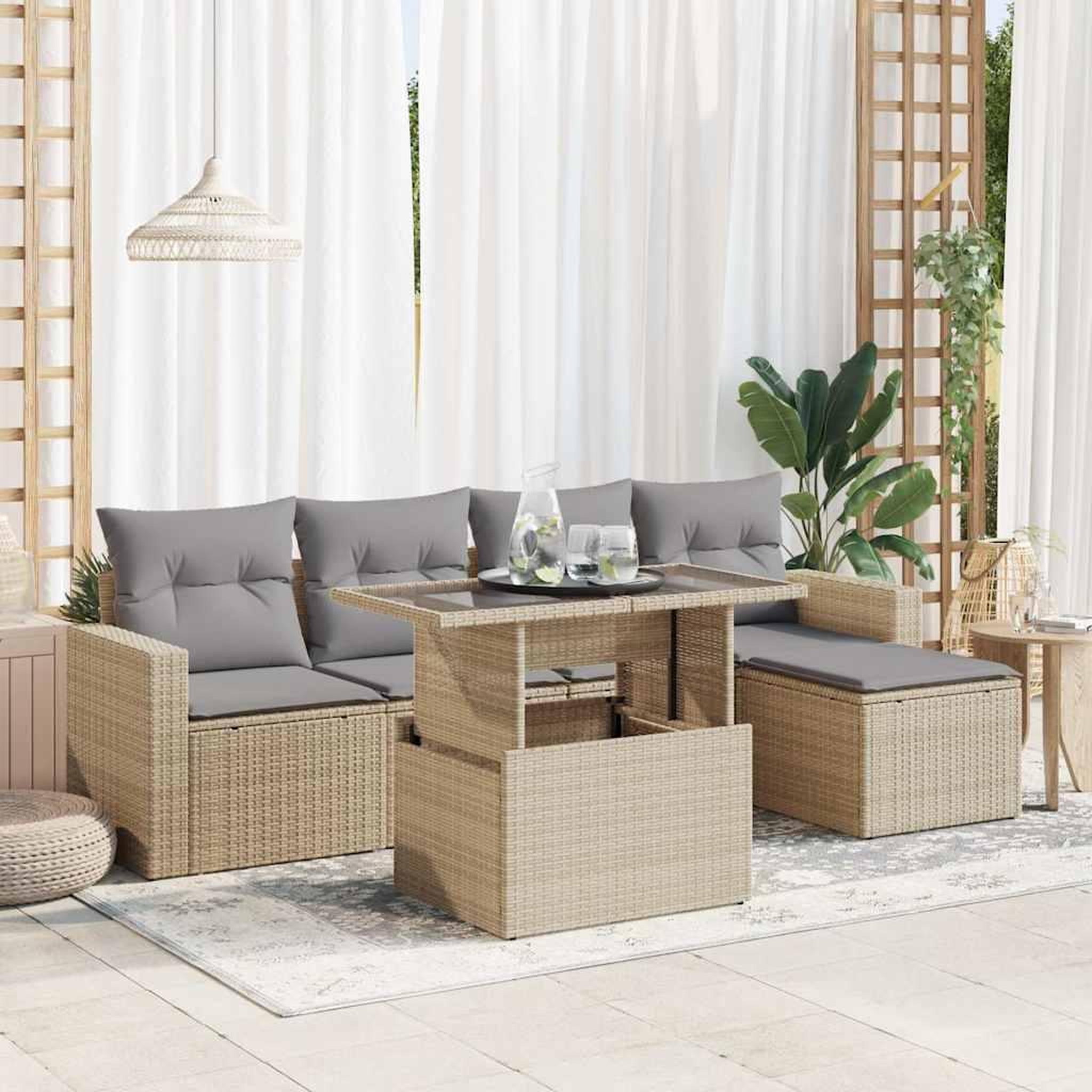 VIDAXL Salon de jardin avec coussins 6 pcs beige resine tressee