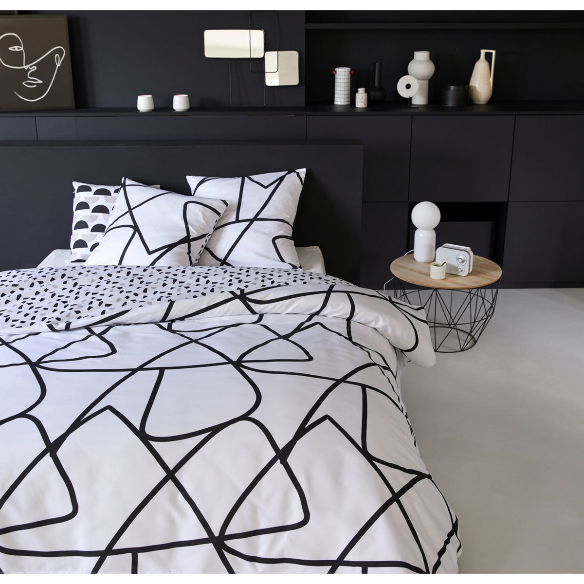 COTE DECO Parure housse de couette en microfibre imprimé abstrait FIL