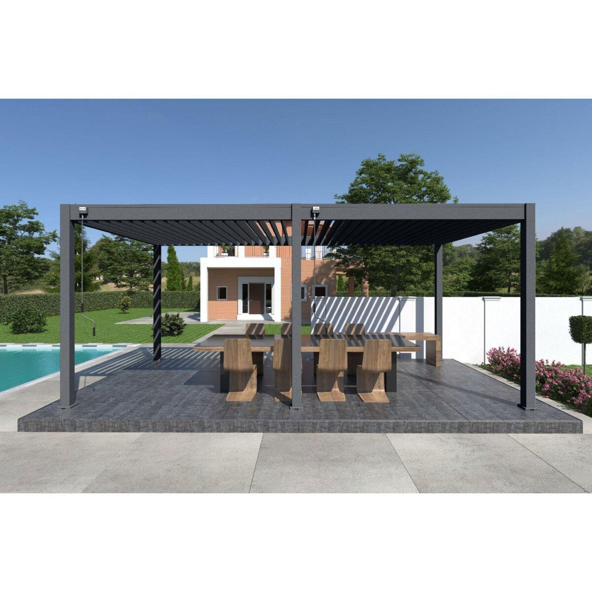 Pergola Bioclimatique autoportée- 3x6 m - Aluminum Anthracite - VS OmBREA®