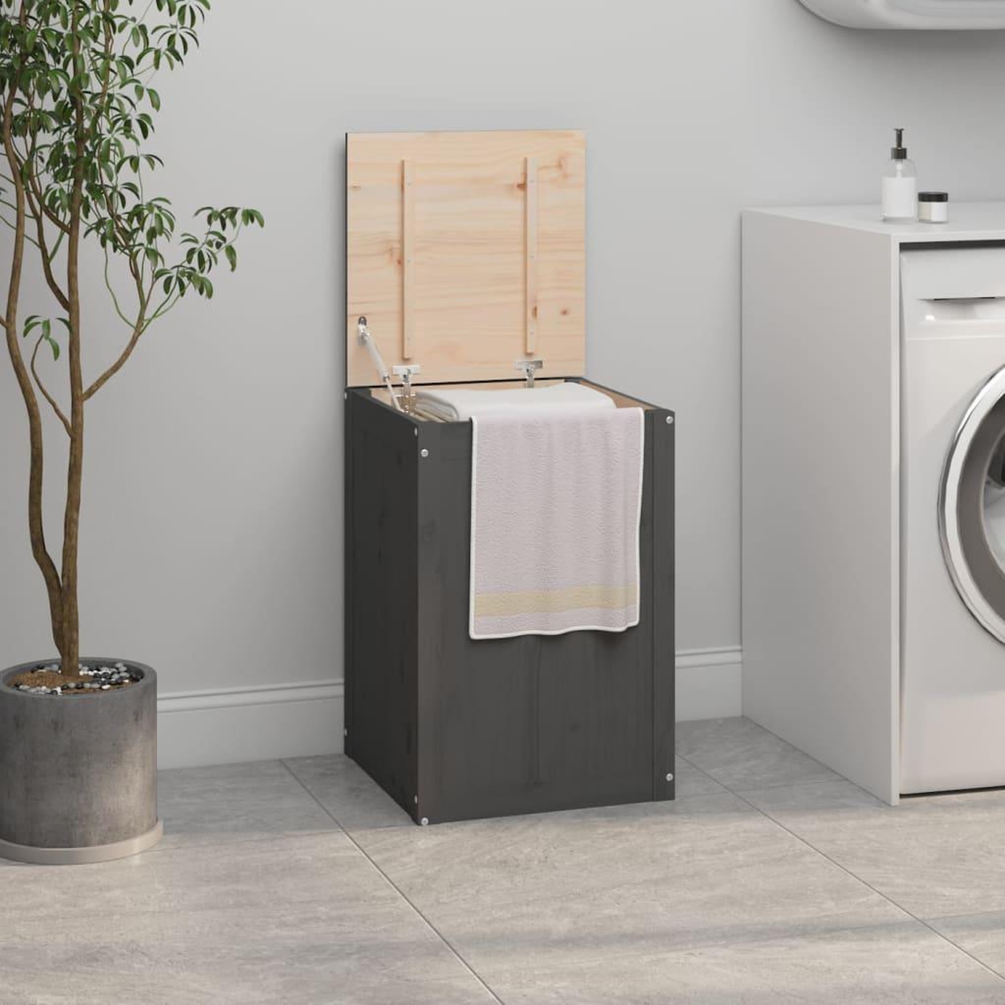 Voir la diapositive 1 : VIDAXL Boîte a linge Gris 44x44x66 cm Bois massif de pin