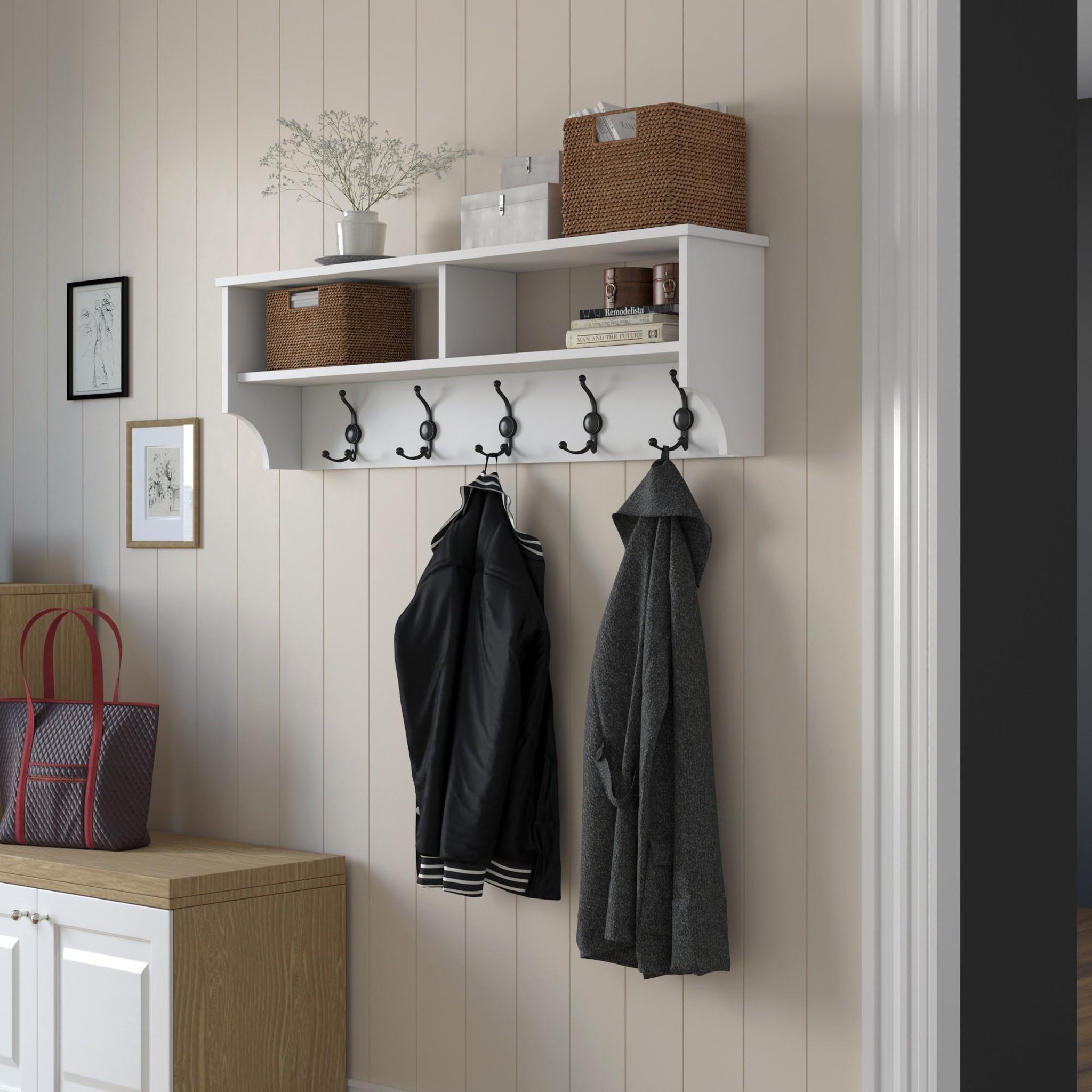 Voir la diapositive 4 : Habitat et Jardin Porte-manteau en bois  pino  - 120 x 22 x 37 cm - blanc