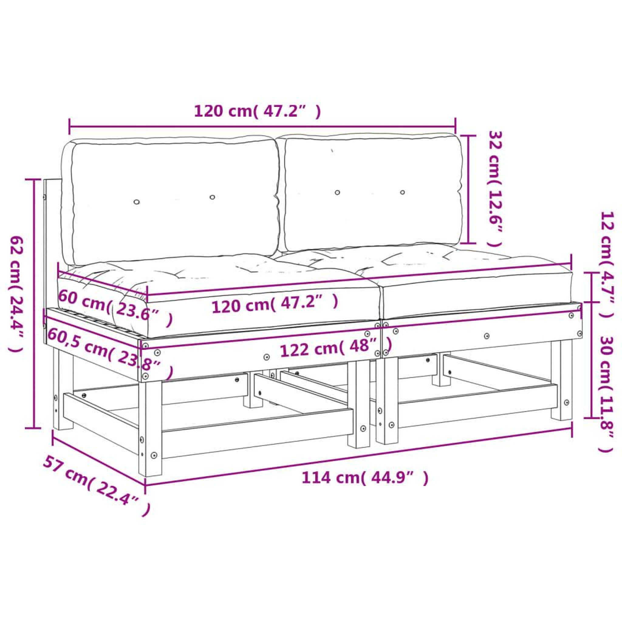Voir la diapositive 6 : VIDAXL Canapes centraux avec coussins 2 pcs bois de pin impregne