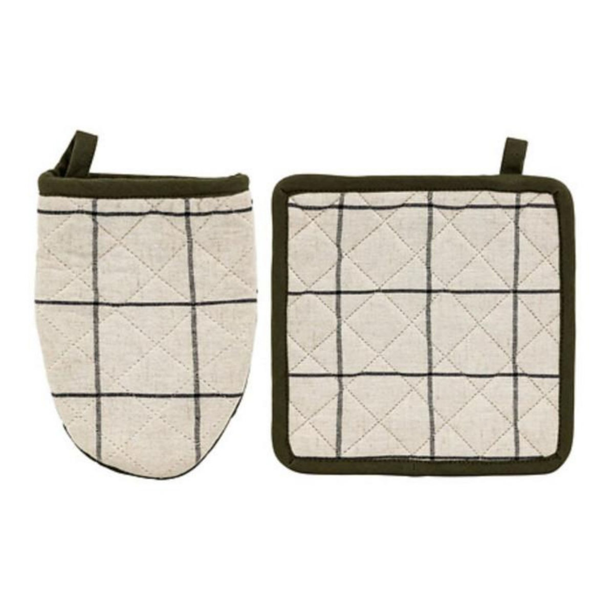 ATMOSPHERA Gant & Manique à Carreaux  Family Corner  20cm Beige & Kaki