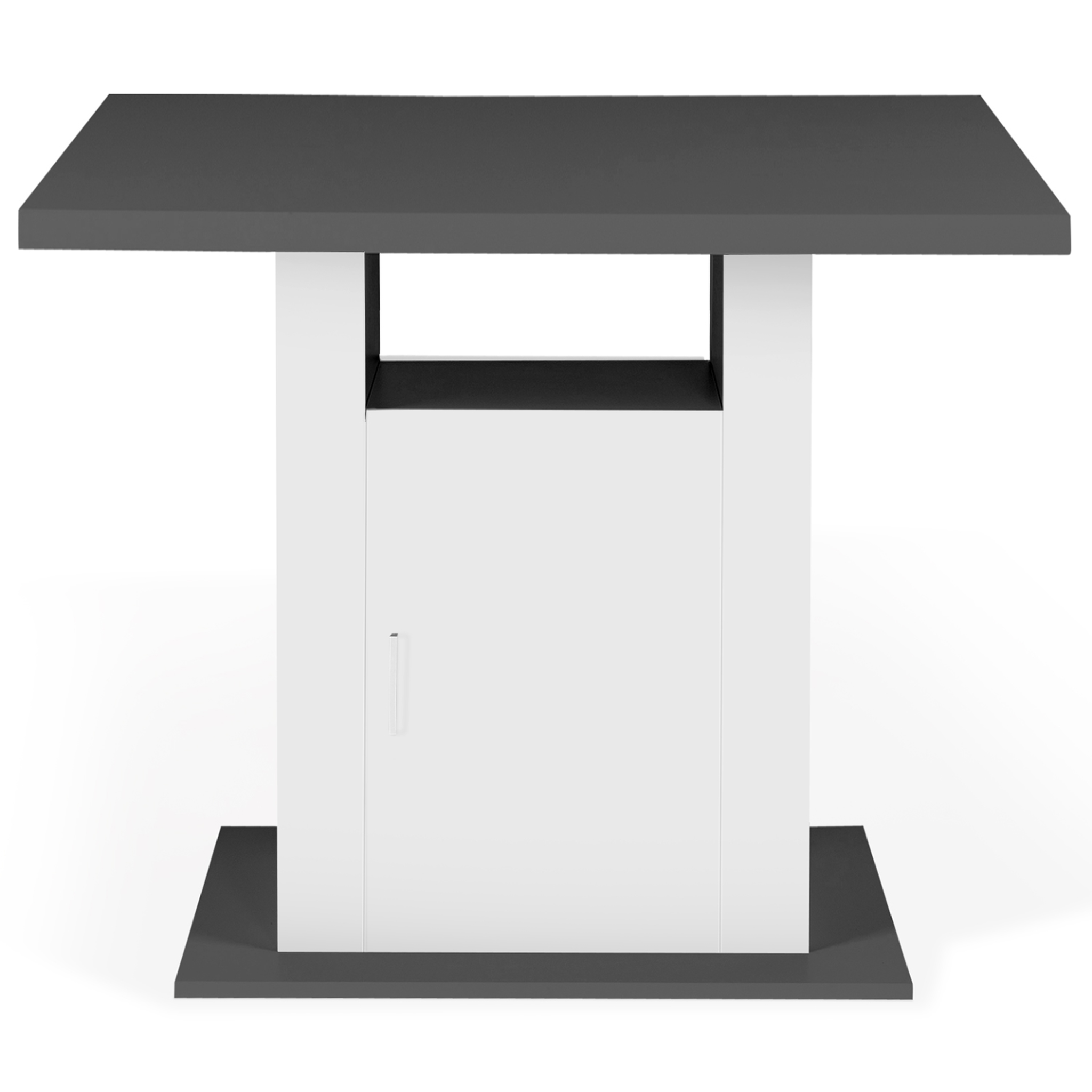 Voir la diapositive 5 : ID MARKET Ilot central ugo 110 cm plateau bois gris et blanc avec rangements
