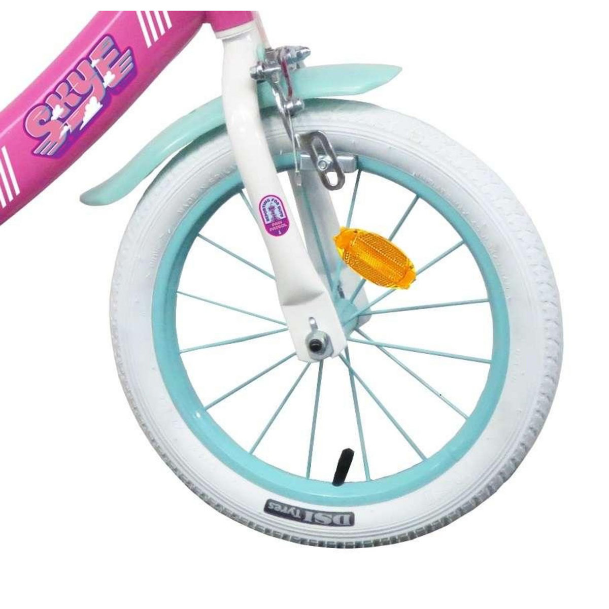 Nickelodeon Vélo enfant 16'' - Modèle Fille Pat Patrouille à l'effigie de Stella pour enfant de 105 à 120 cm avec stabilisateurs - Panier avant - Porte poupée arrière - 2 freins & Pneus gonflables.