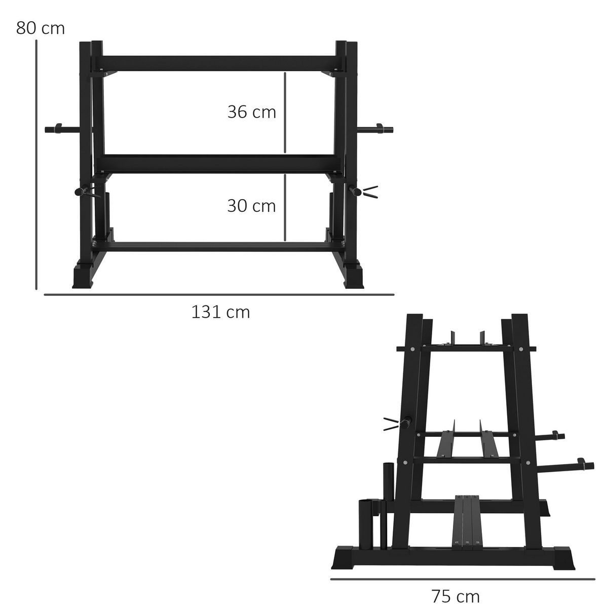HOMCOM Support pour poids, haltères et barres - rack haltères multifonction - charge max. 200 Kg - acier noir