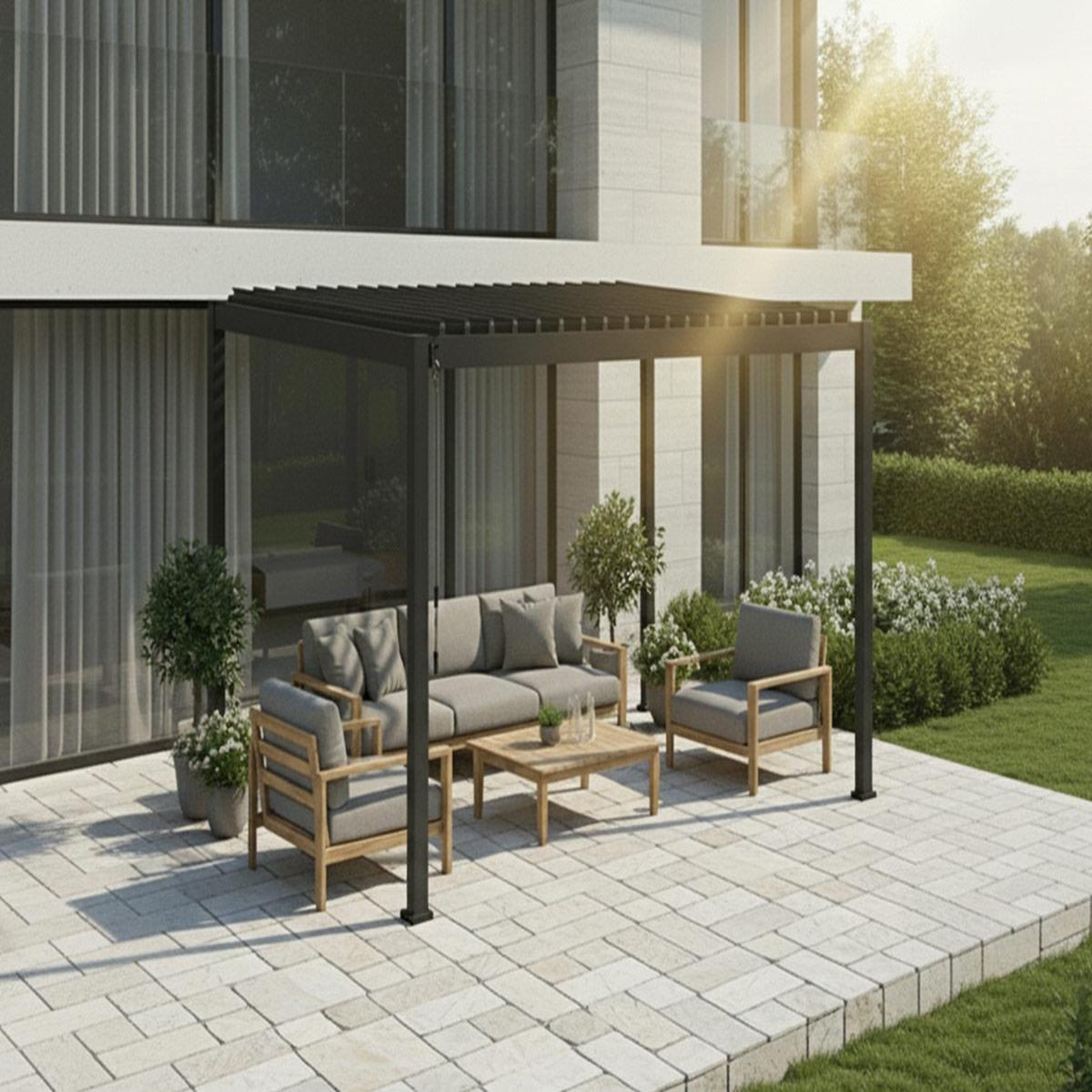 Voir la diapositive 4 : HESPERIDE Pergola bioclimatique evora graphite 4 x 3 m - hespéride