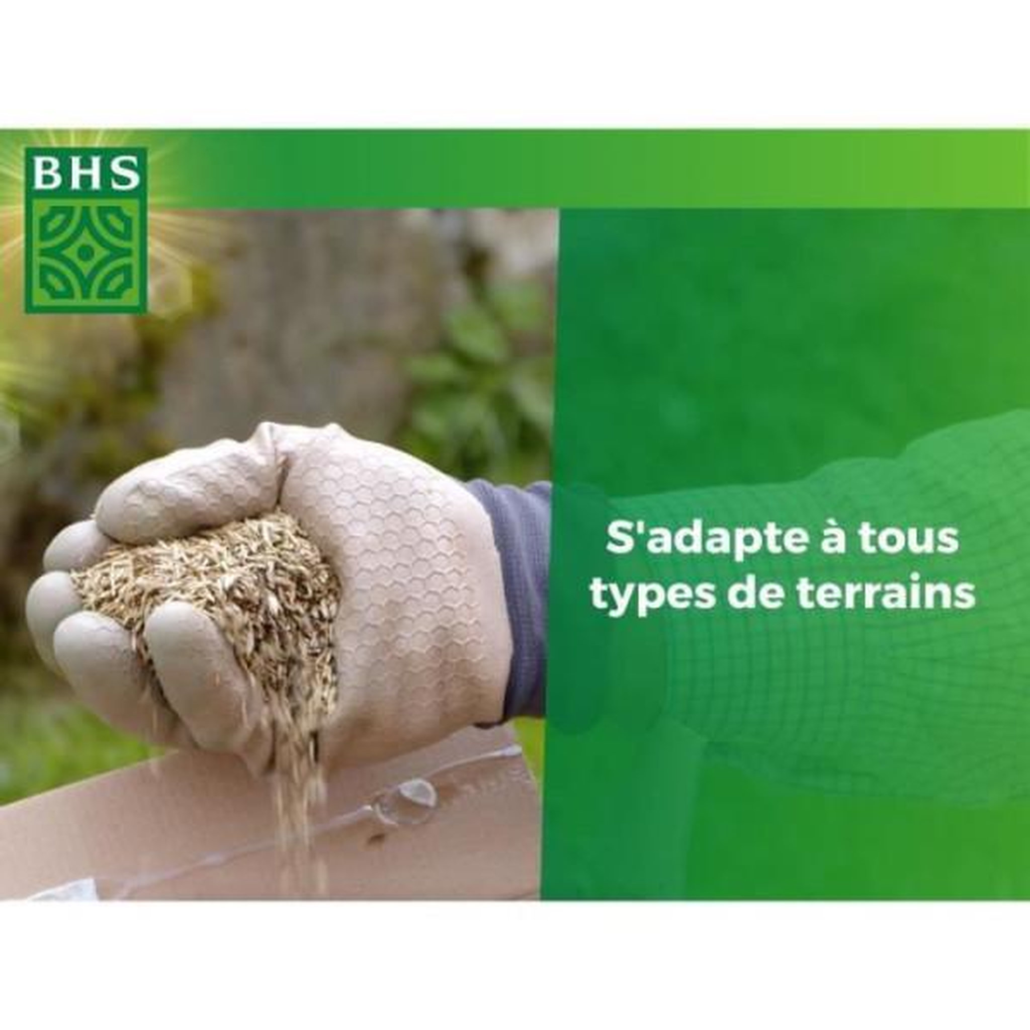 Voir la diapositive 2 : N/A Gazon - BHS - Gazon Rustique 20kg, pour jardins traditionnels et tous types de sols. Dense, esthétique, rapide et durable.