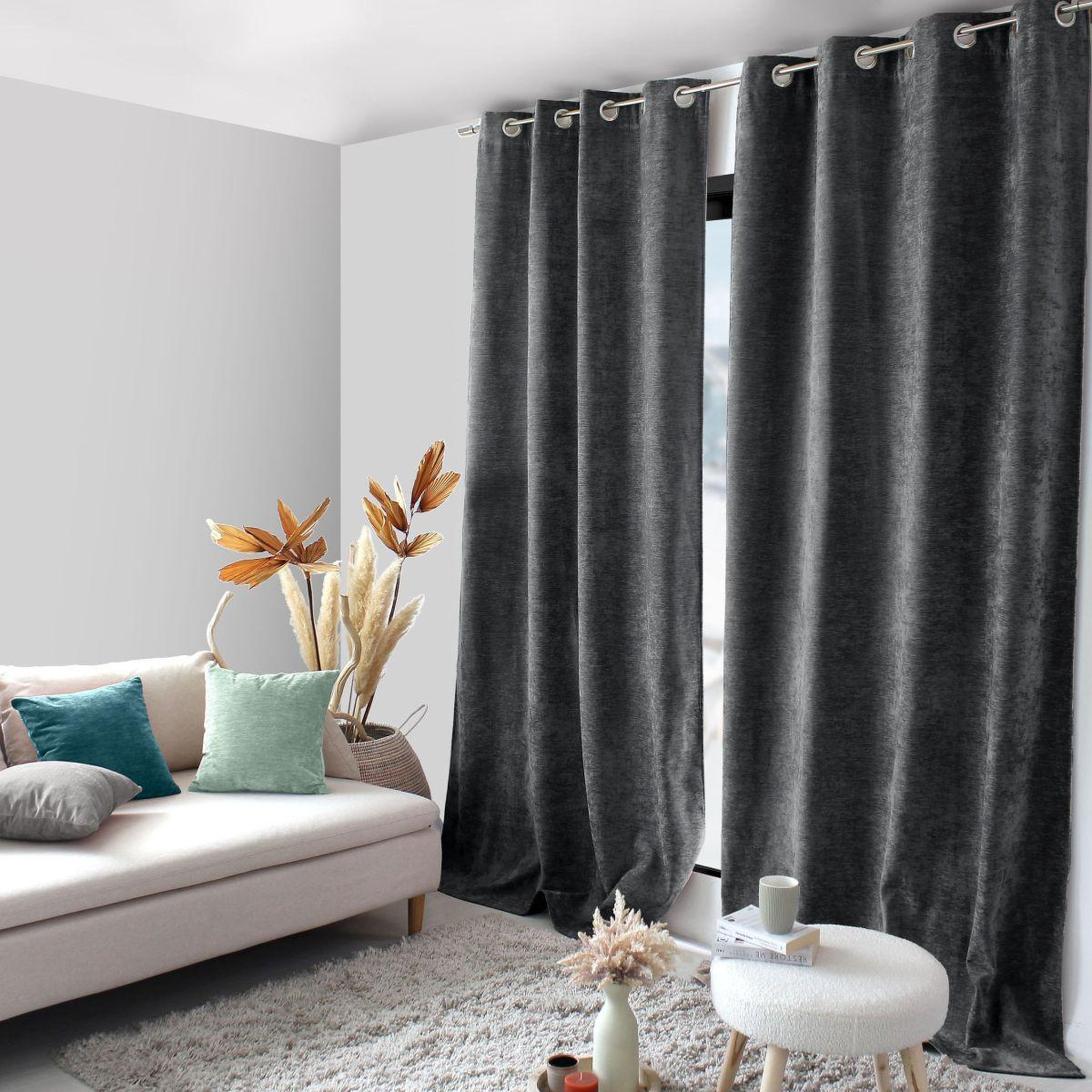 ENJOY HOME Rideau thermique occultant  velvet  140x260cm gris foncé