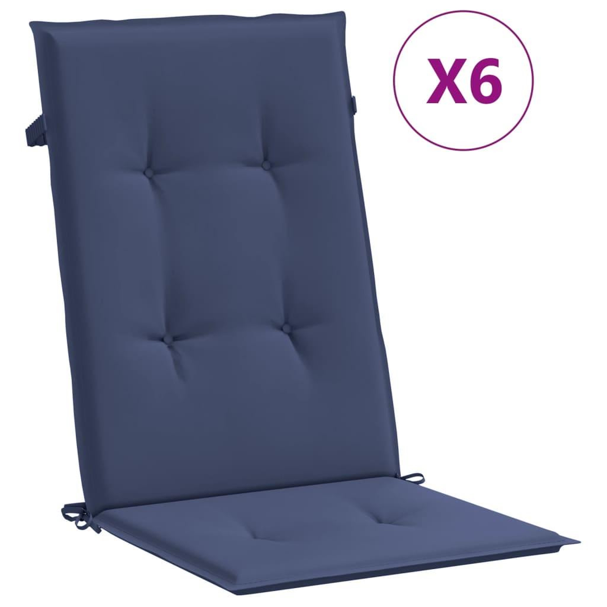 Voir la diapositive 2 : VIDAXL Coussins de chaise a dossier haut lot de 6 bleu marine tissu