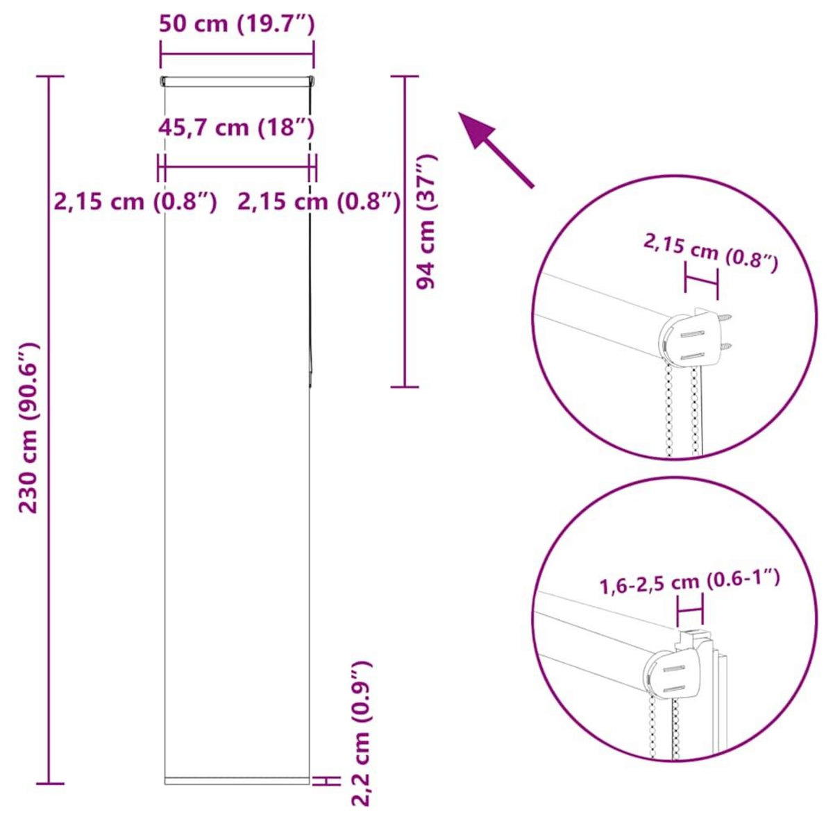 VIDAXL Store enrouleur occultant largeur du tissu 45,7 cm polyester