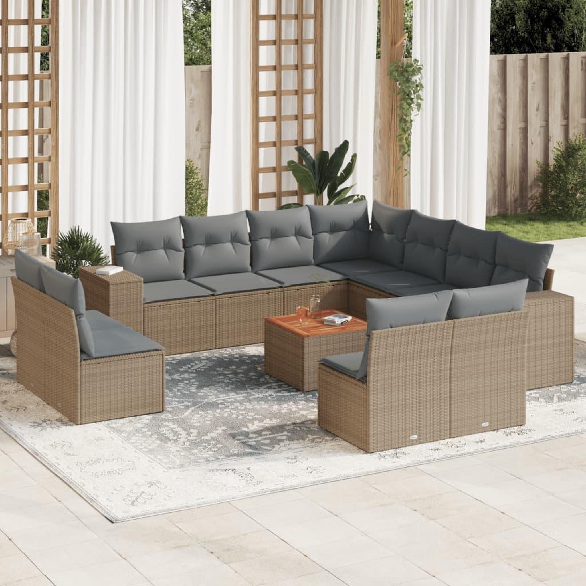 VIDAXL Salon de jardin avec coussins 12 pcs beige resine tressee