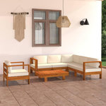 VIDAXL Salon de jardin 7 pcs avec coussins blanc creme Bois d'acacia