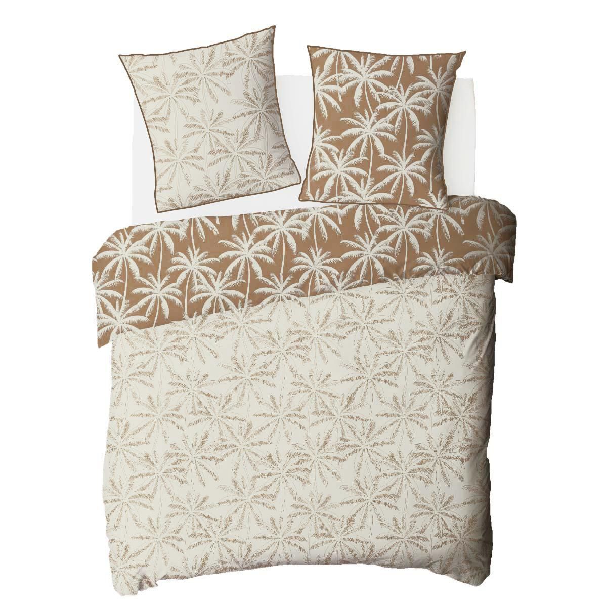 FUTURE HOME Parure de lit 2 personnes en coton 57 fils imprimé camel