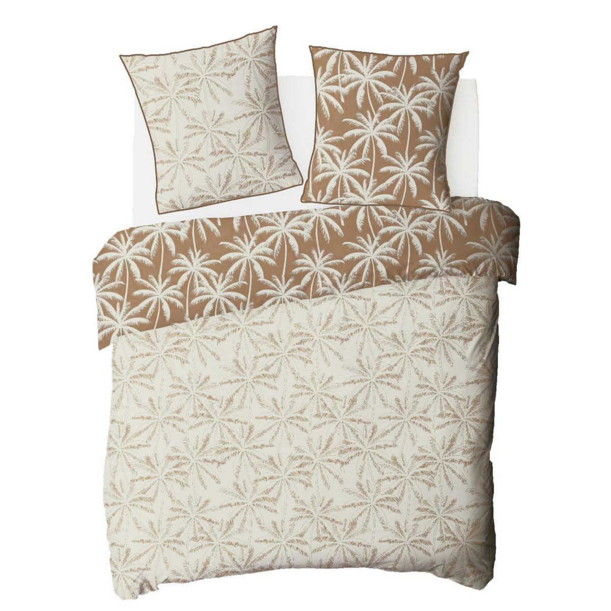 FUTURE HOME Parure de lit 2 personnes en coton 57 fils imprimé camel