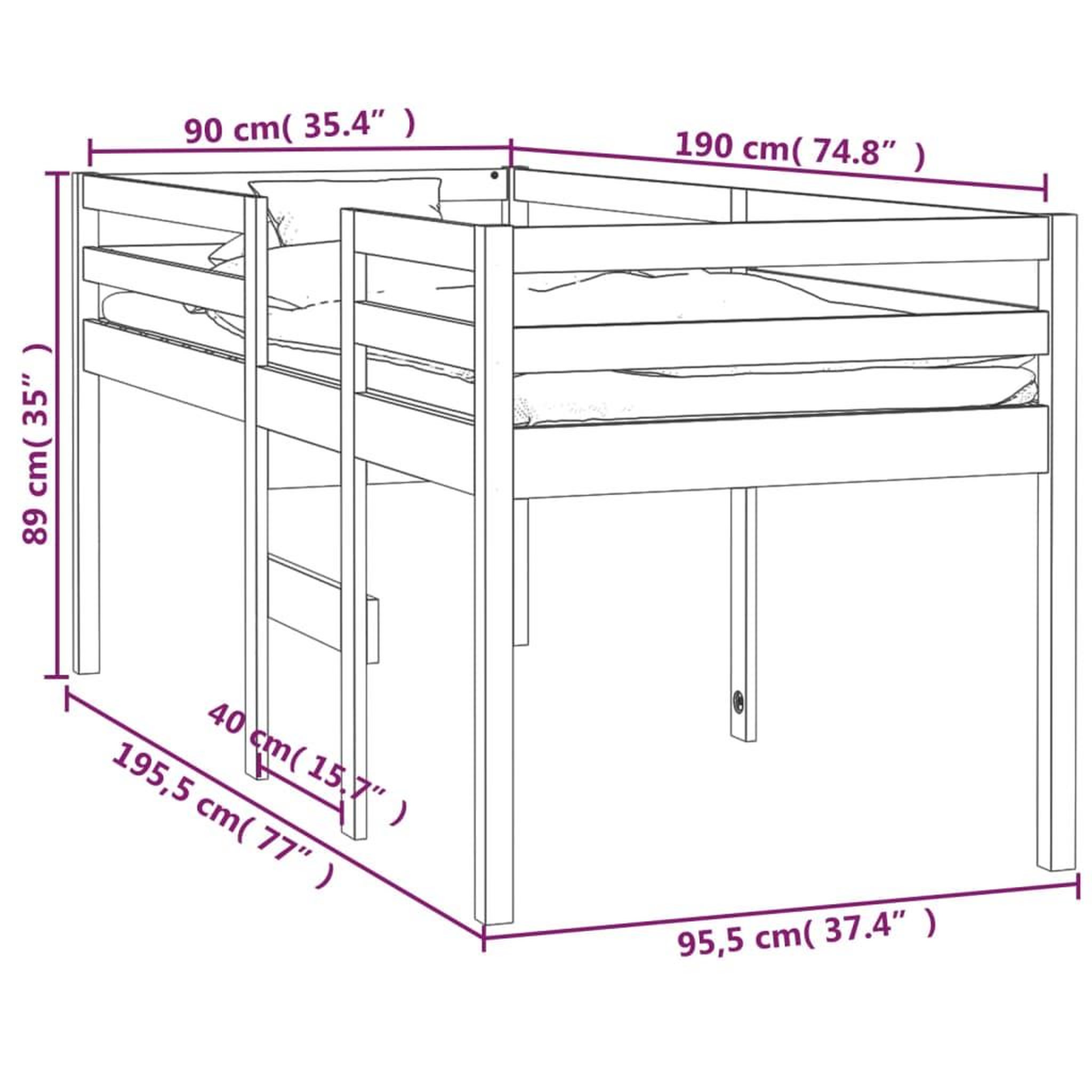 Voir la diapositive 6 : VIDAXL Lit haut sans matelas 90x190 cm bois de pin massif