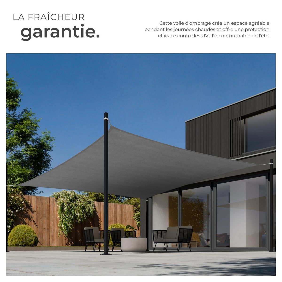 tectake Voile d'ombrage triangulaire rectangulaire avec une protection UV 50+ gris 5,4 x 5,4 m