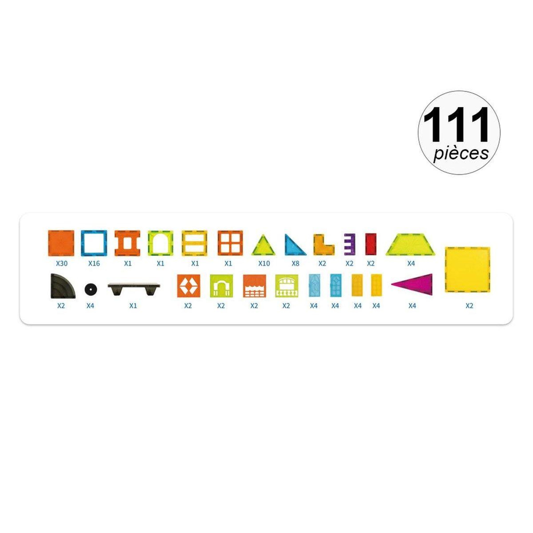 Voir la diapositive 2 : 1001JOUETS Jeu de construction magnétique - 111 pièces - Tuiles colorées - Matériaux ultra résistants - XL