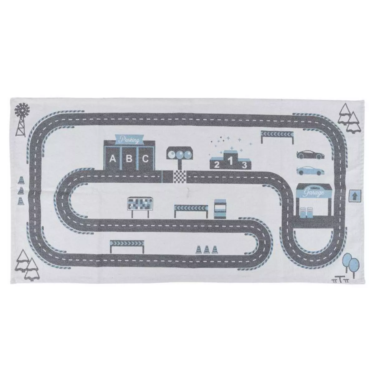 Paris Prix Tapis Enfant  Circuit  70x140cm Blanc & Gris