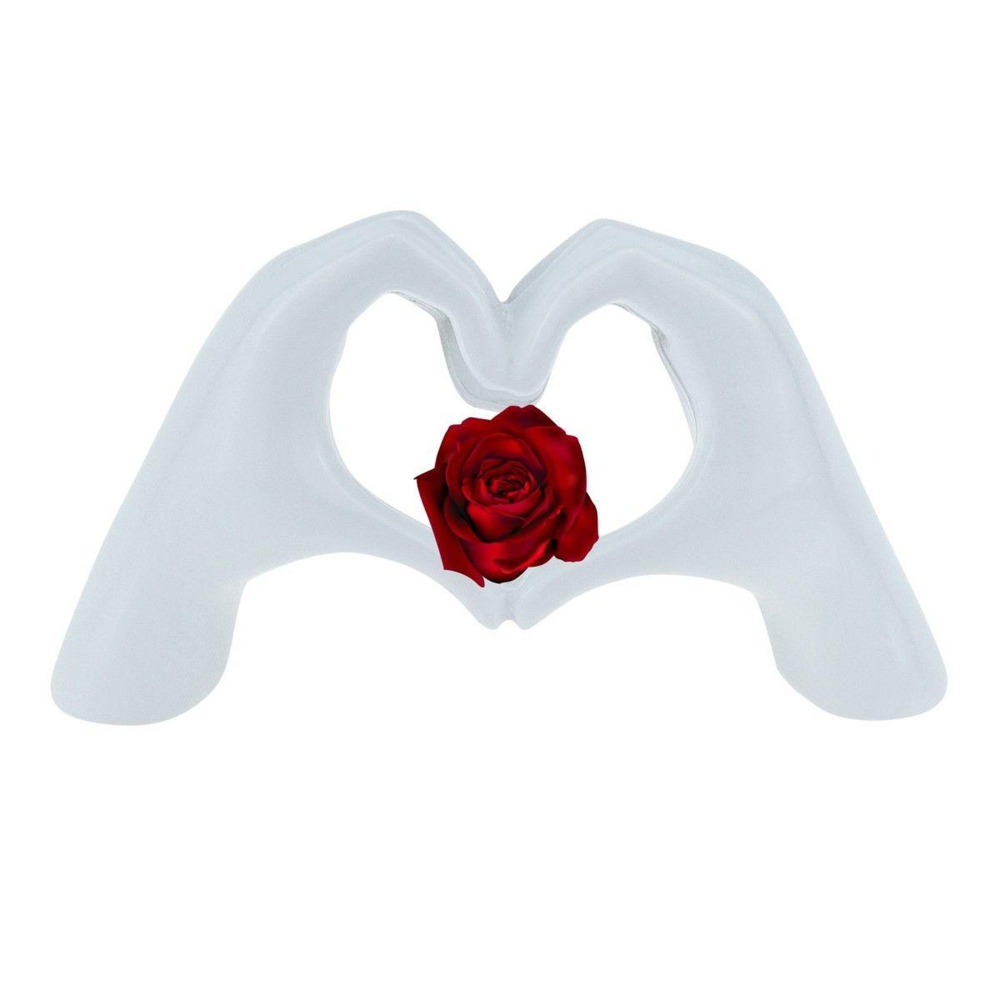 SC CRYSTAL Décoration amour - Sculpture mains en forme de cœur et sa rose stabilisée