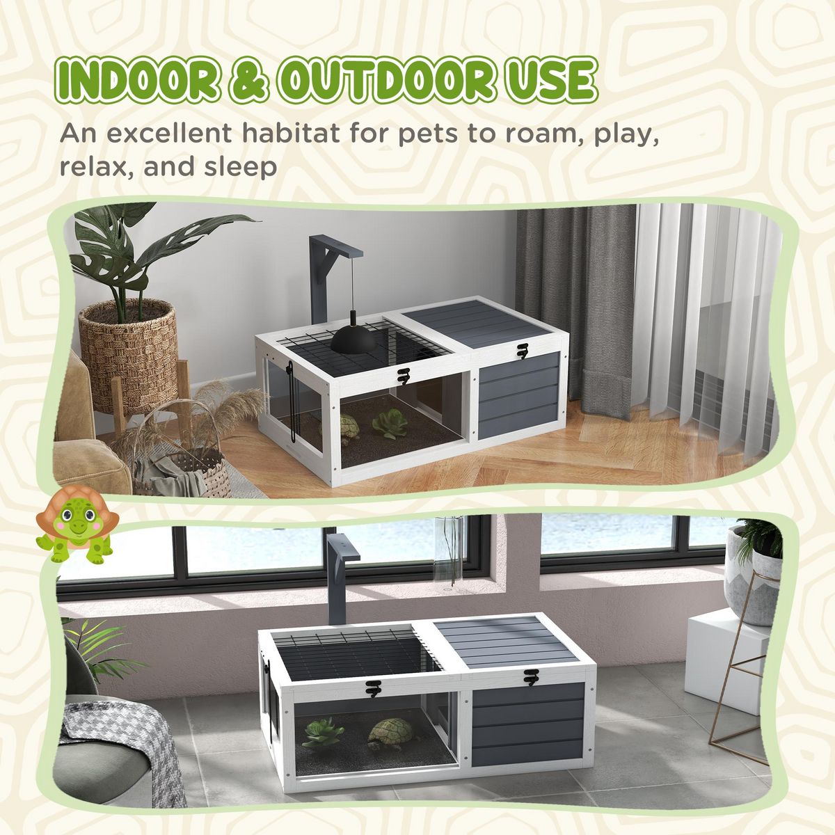 PAWHUT Maison enclos cage pour petit animal tortue avec 2 espaces bois gris