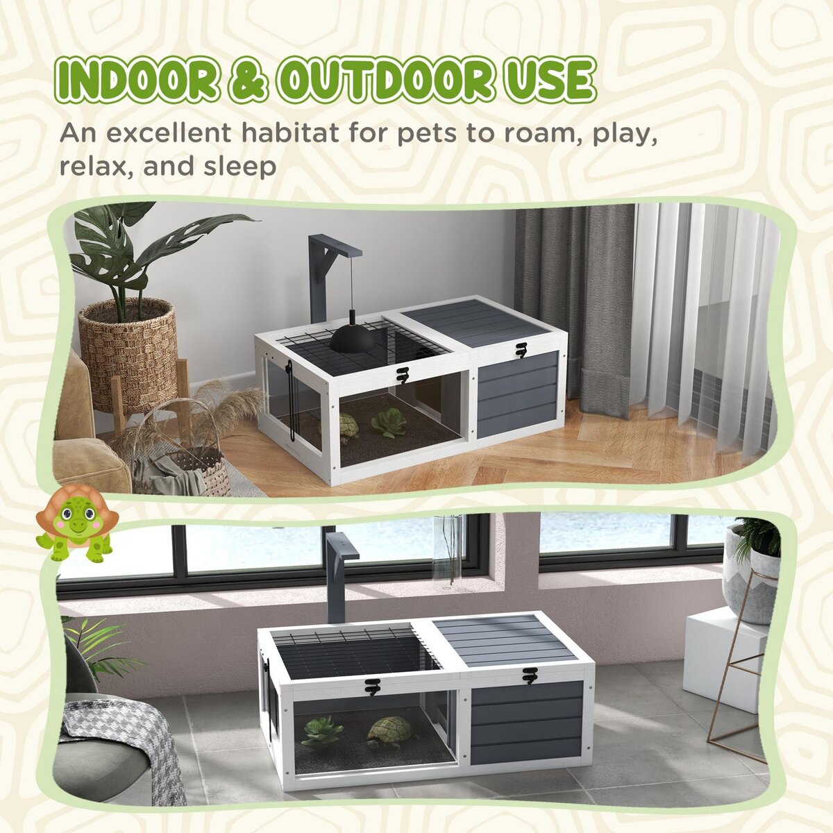 PAWHUT Maison enclos cage pour petit animal tortue avec 2 espaces bois gris