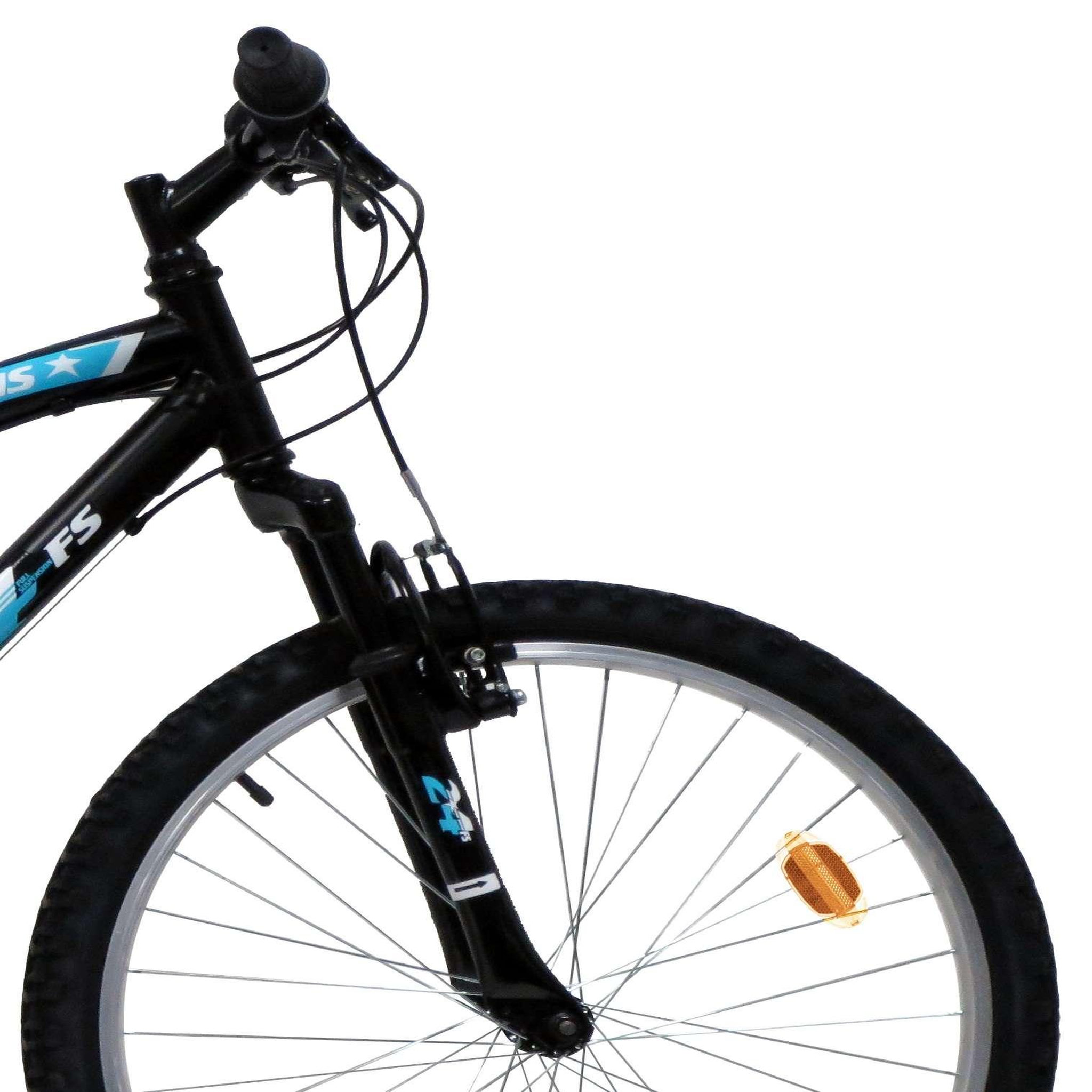 Voir la diapositive 4 : Vélo enfant (140/160 cm) - VTT 24'' Tout Suspendu  Teens   - Fourche télescopique - Cadre acier suspendu - 18 Vitesses - Dérailleur Shimano TY21 - Freins V-Brake et Jantes en aluminium