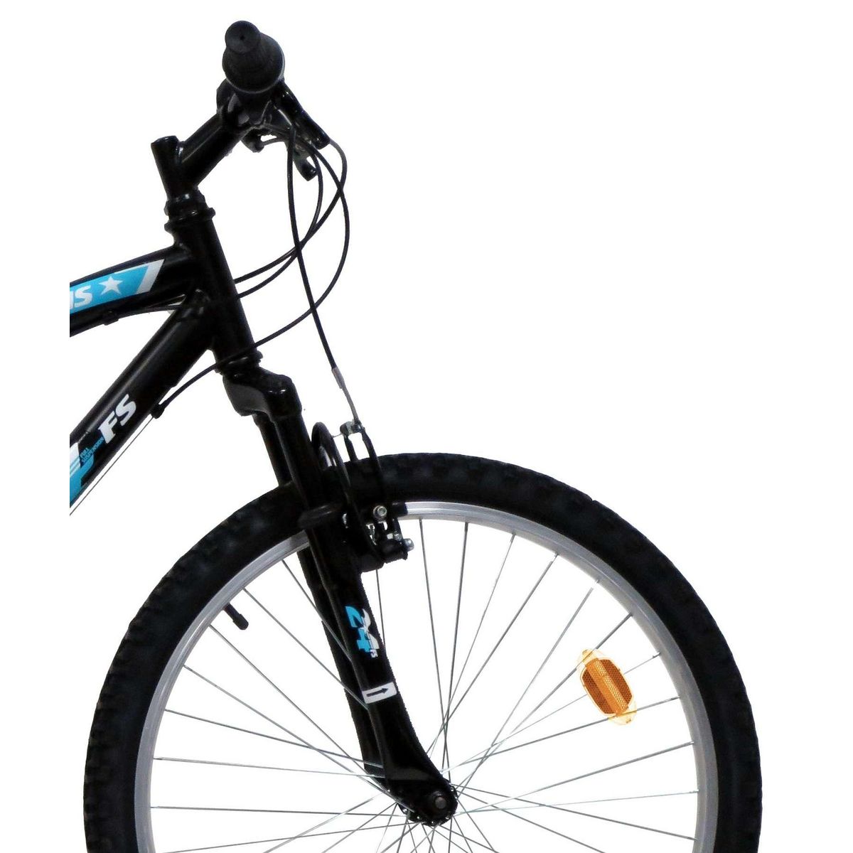 Vélo enfant (140/160 cm) - VTT 24'' Tout Suspendu  Teens   - Fourche télescopique - Cadre acier suspendu - 18 Vitesses - Dérailleur Shimano TY21 - Freins V-Brake et Jantes en aluminium