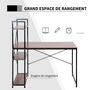 Voir la diapositive 5 : HOMCOM Bureau informatique design industriel avec bibliothèque 3 étagères panneaux particules aspect noyer métal noir