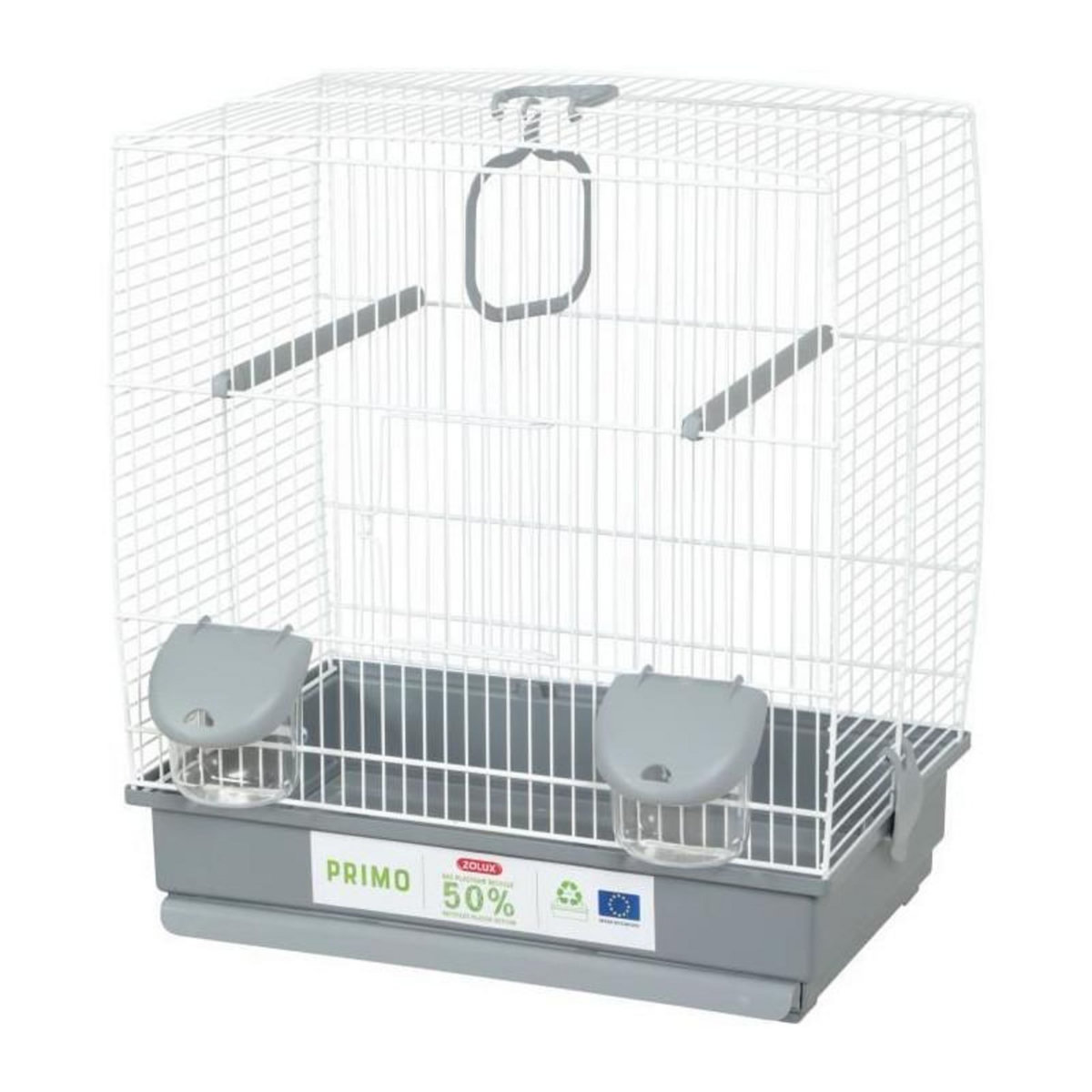 Zolux Cage pour oiseaux - Carla - Plastique recyclé - 2 perchoirs - 2 mangeoires - Balançoire