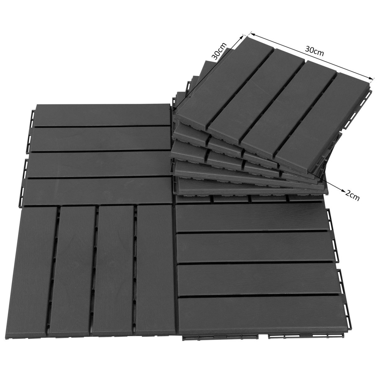 OUTSUNNY Caillebotis - dalles terrasse - lot de  9 - emboîtables, installation très simple - petits carreaux composite plastique imitation bois noir
