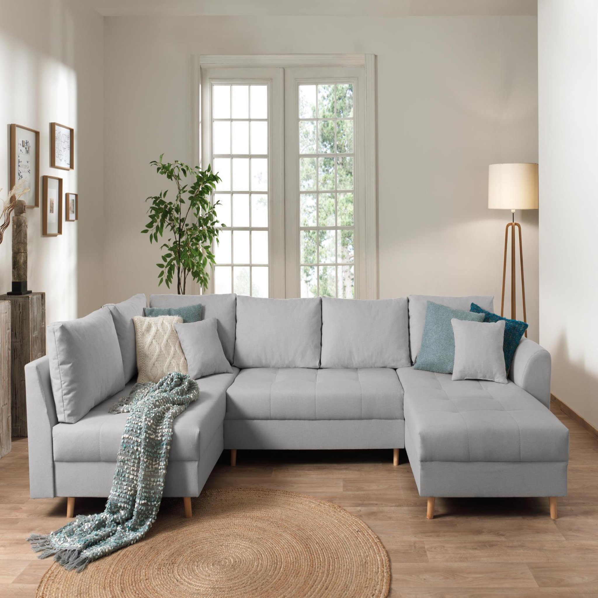 Voir la diapositive 2 : LISA DESIGN Rune - canapé panoramique avec pouf d'appoint - 7 places - style scandinave - gauche