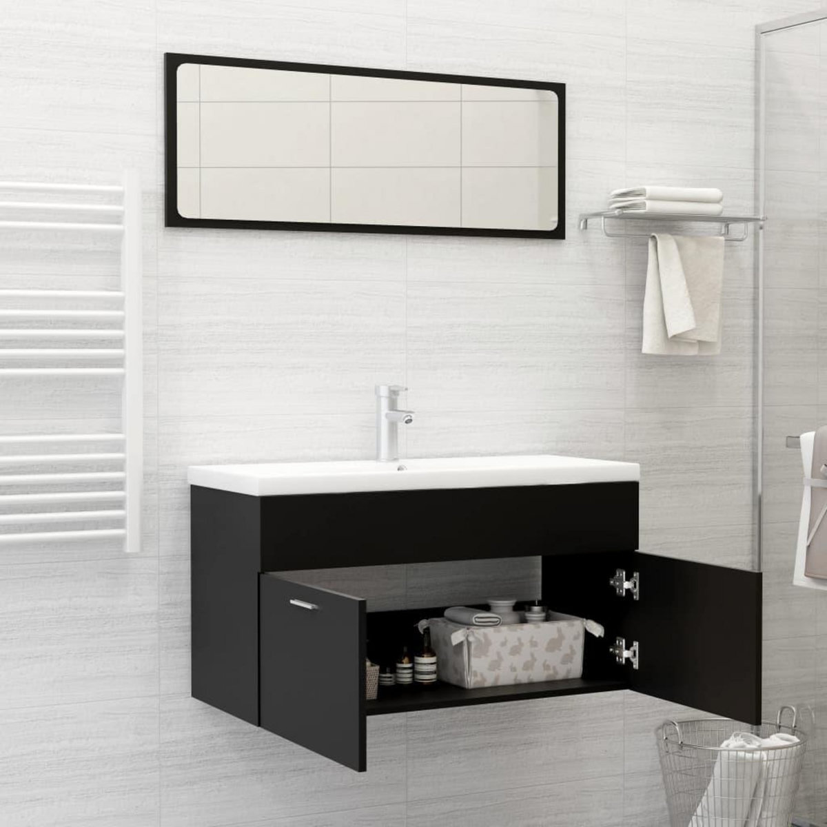 VIDAXL Ensemble de meubles de salle de bain 2 pcs noir bois ingenierie