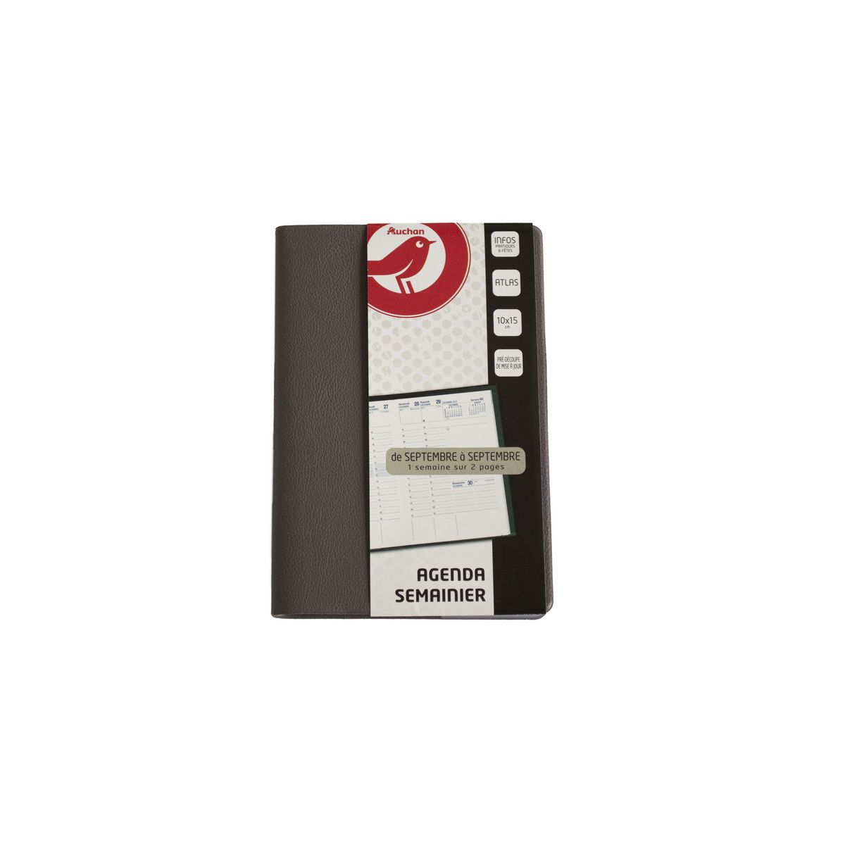 AUCHAN  Agenda scolaire semainier 128 pages 10x15cm marron 2019-2020