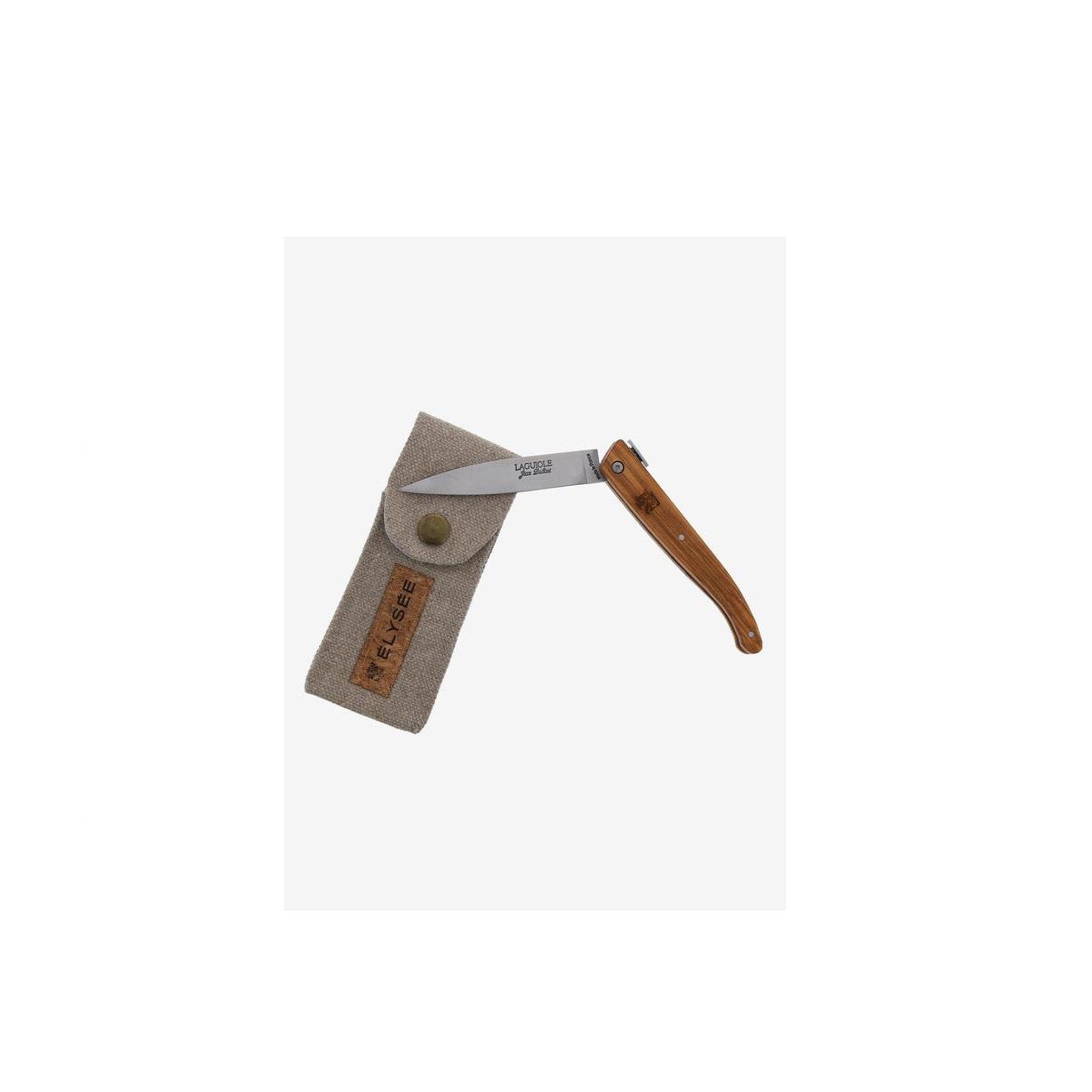 Voir la diapositive 3 : Jean dubost Couteau de poche inox manche olivier + étui en lin - L0016760B01346