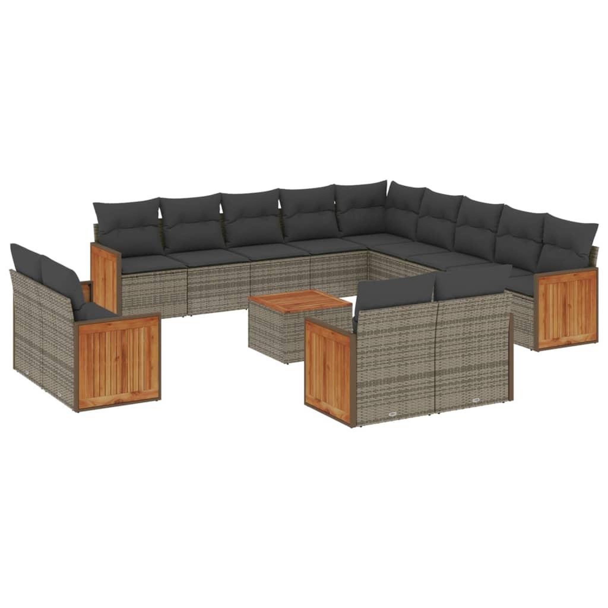 Voir la diapositive 2 : VIDAXL Salon de jardin avec coussins 14 pcs gris resine tressee