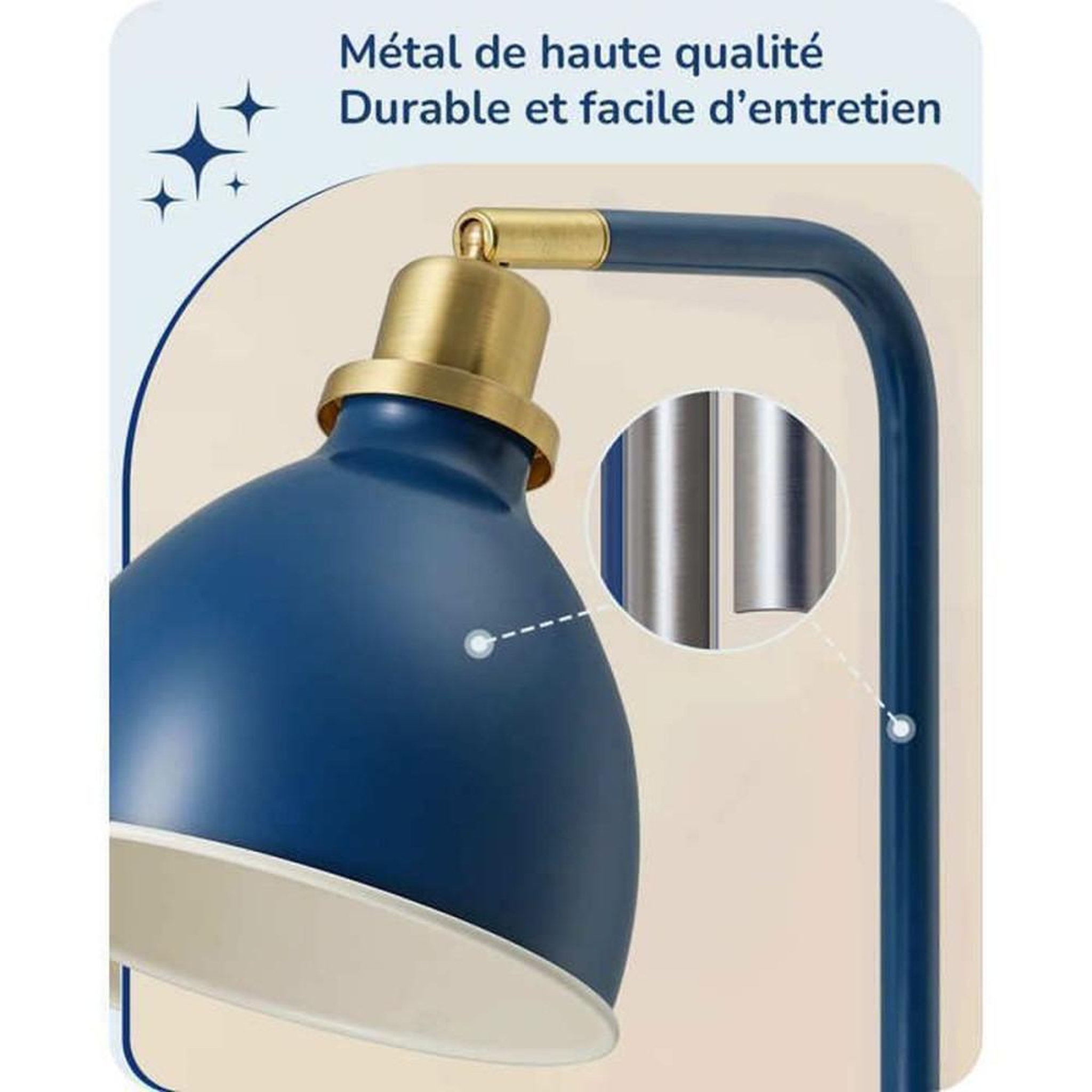 Voir la diapositive 3 : Lampadaire industriel bleu marine 155 cm tête réglable métal E27 LED 2700K