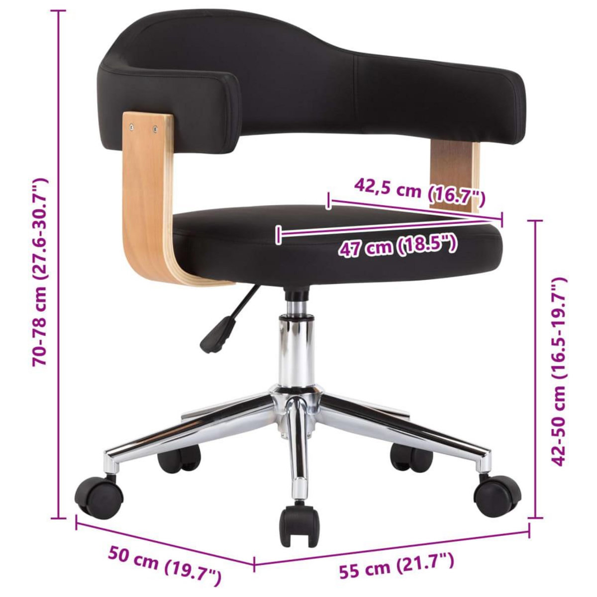 VIDAXL Chaise pivotante de bureau Noir Bois courbe et similicuir