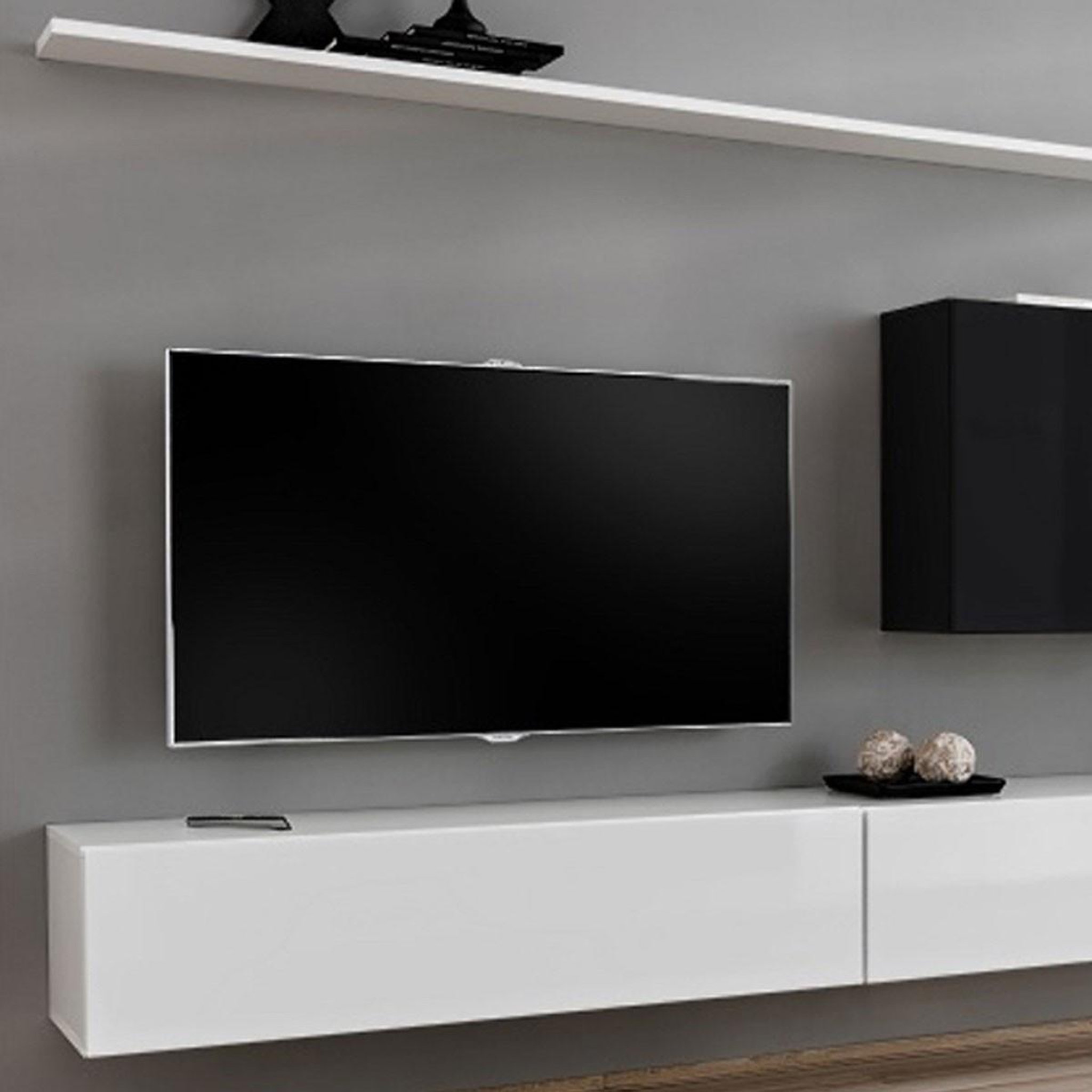 Voir la diapositive 2 : Paris Prix Meuble tv mural design  switch vii  340cm blanc & noir