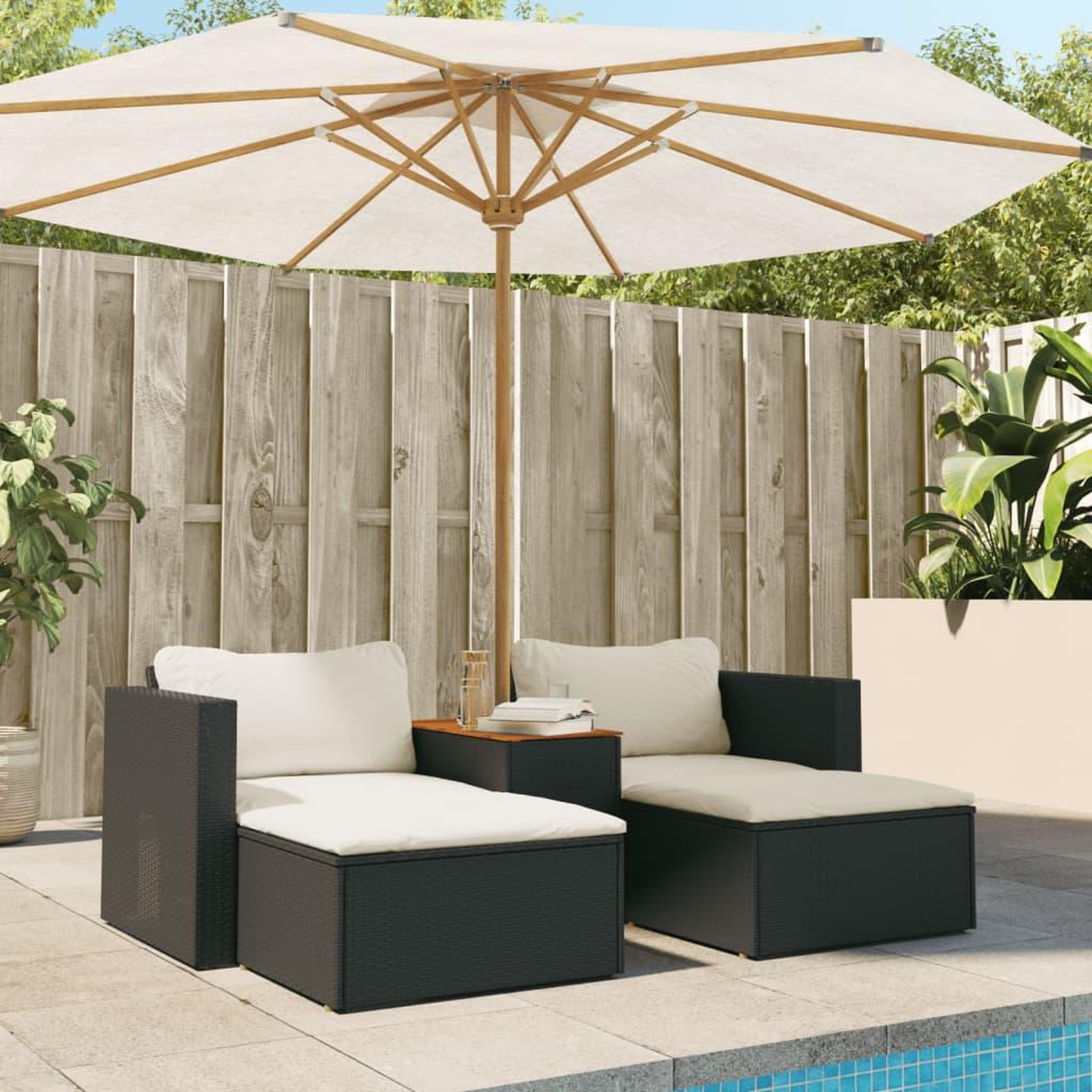 Voir la diapositive 3 : VIDAXL Salon de jardin 5 pcs avec coussins noir resine tressee acacia
