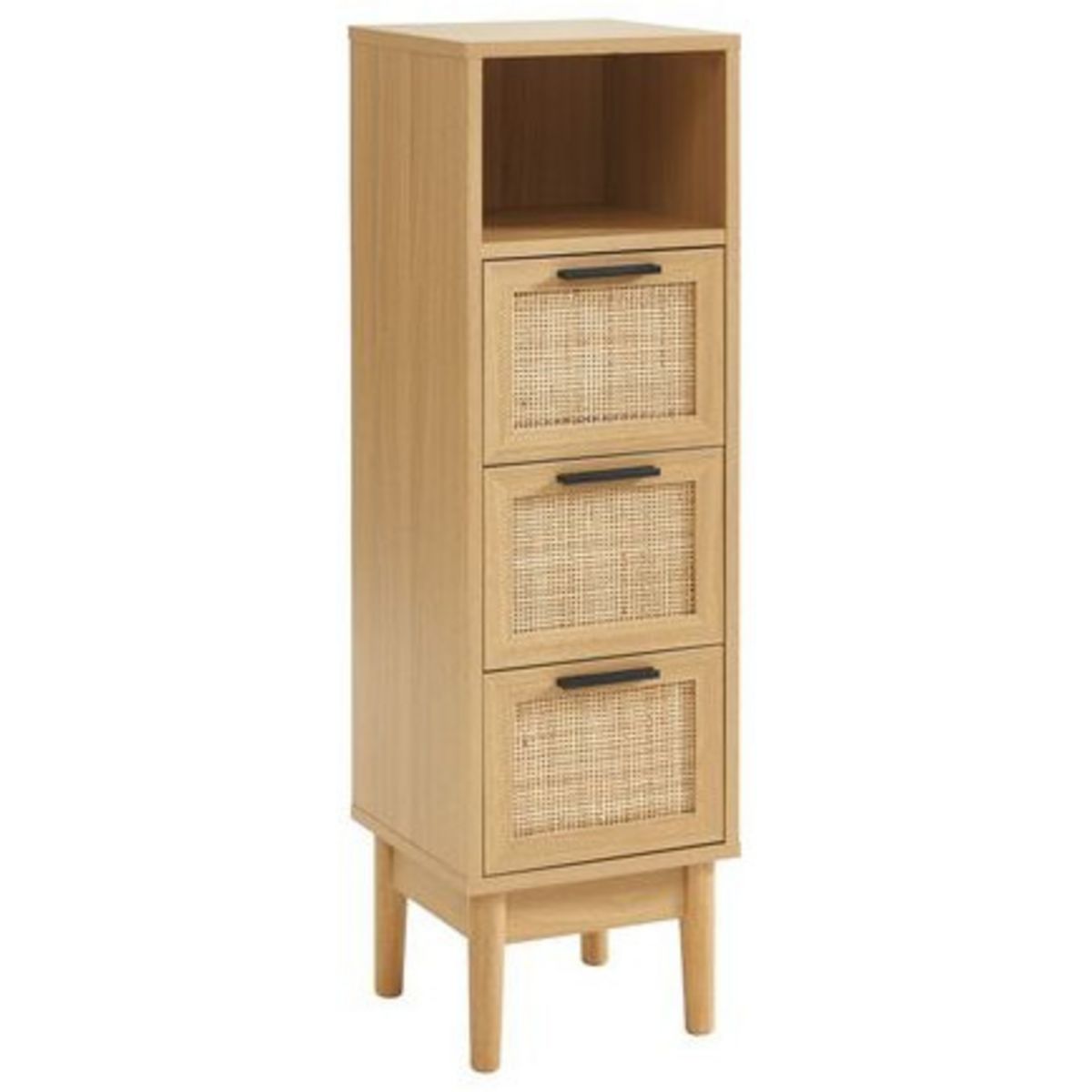 Demi colonne de rangement salle de bain avec cannage naturel H100cm AMANDINE