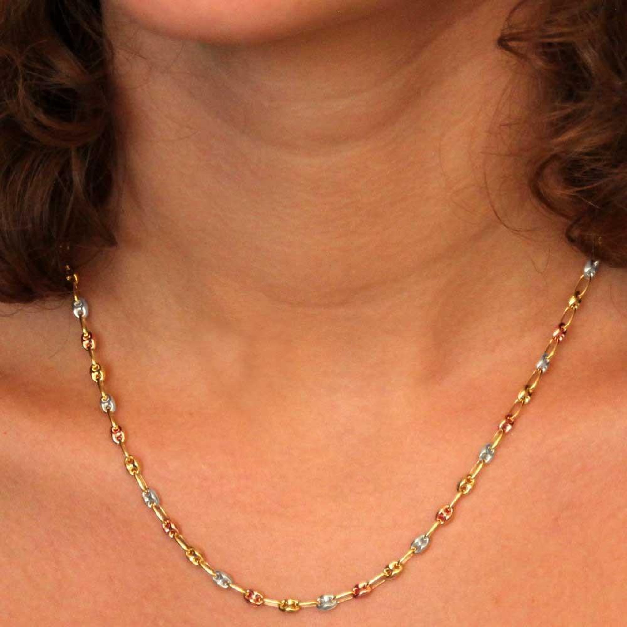 Voir la diapositive 2 : L'ATELIER D'AZUR Collier Femme Trois Ors - Grains de Café Tricolores Jaune, Blanc et Rose