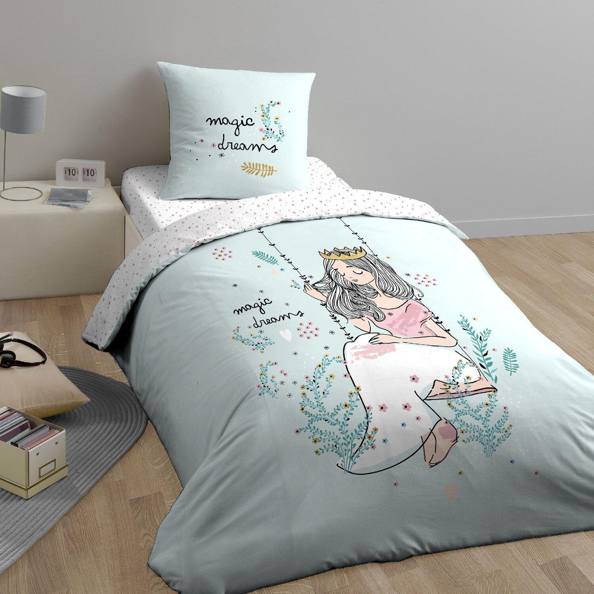 Voir la diapositive 2 : Home collection Parure housse de couette reversible 140x200cm coton bio 57fils magic